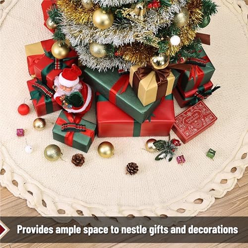 Mr. Pen- Christmas Tree Skirt, 36", Cream Knitted Christmas Skirt Tree