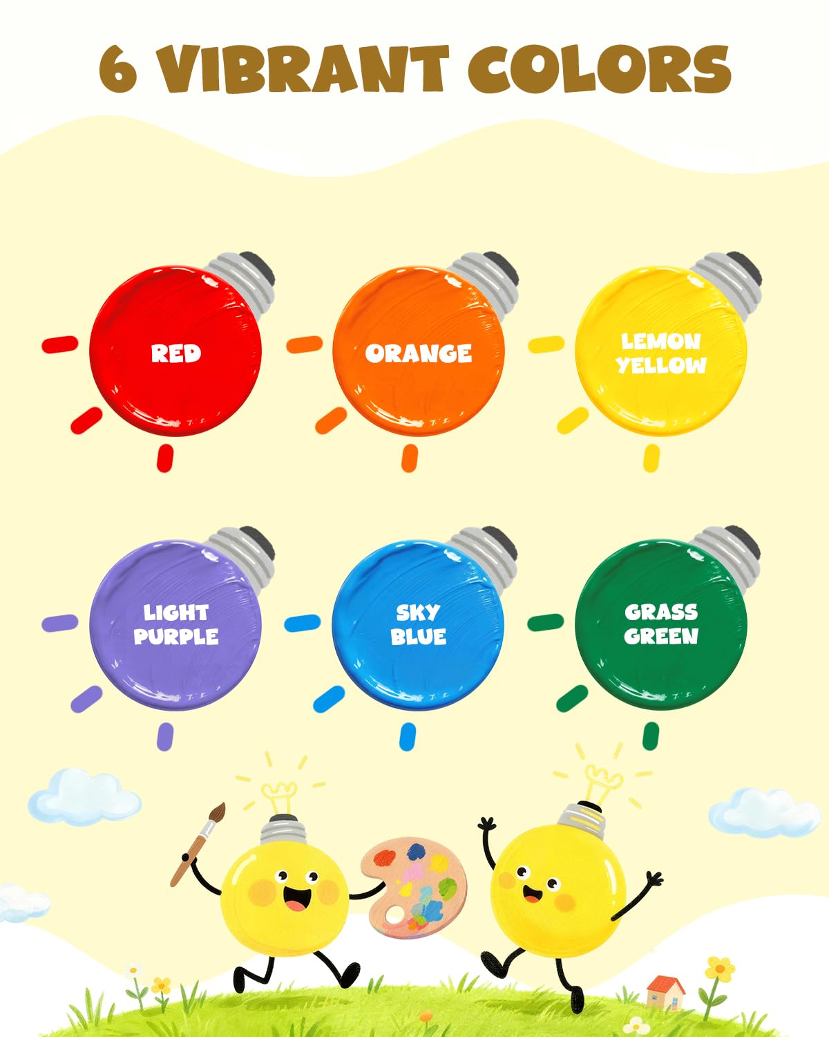 JUPITEARTH 6 Colors Washable Paint Set for Kids Ages 3-6, 4.06oz(120ml), Non-Toxic, Includes Brushes, Cups and Apron, Creative Gift for Toddlers and Preschoolers