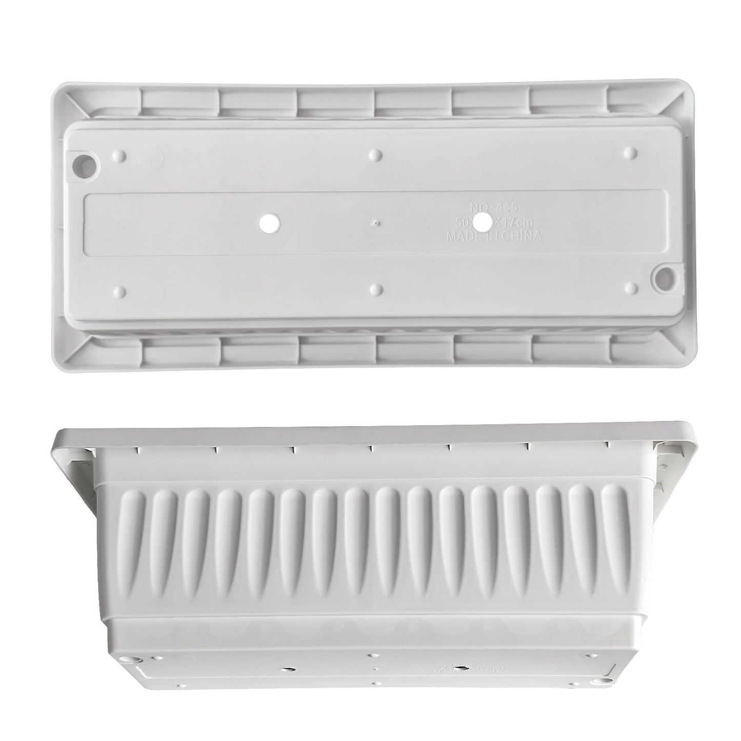 OUMUHE 19 Inch Rectangular Plastic Planters with Drainage and Matching Trays, Set of 2, Window Box Flower Pots for Indoor Outdoor Use (White)