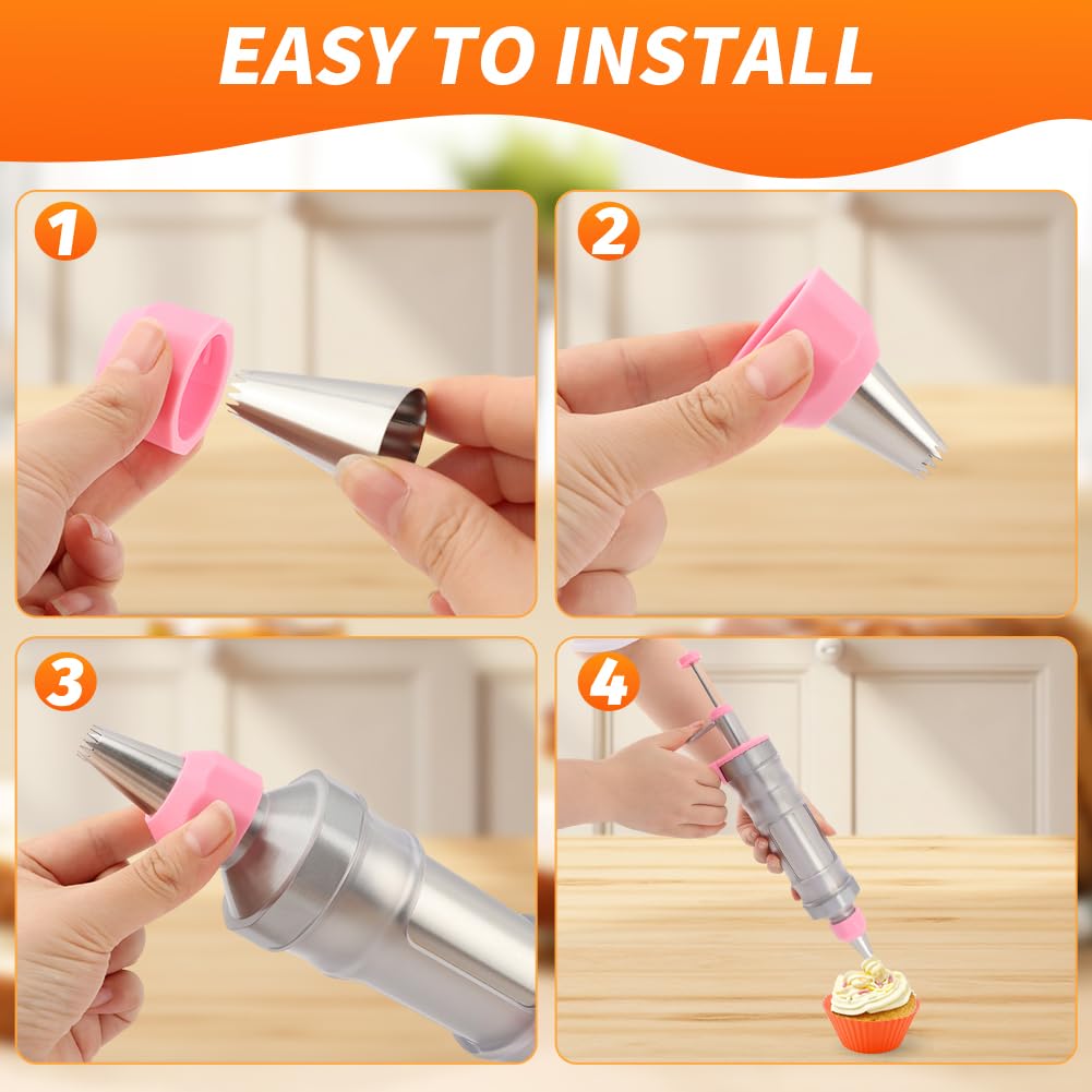 Dessert Decorating Syringe Set, 24Pcs Frosting Piping Kit with 6 Piping Tips, 12 Silicone Cupcake, Stainless Steel Cupcake Decorating Kit Piping Bags and Tips Set