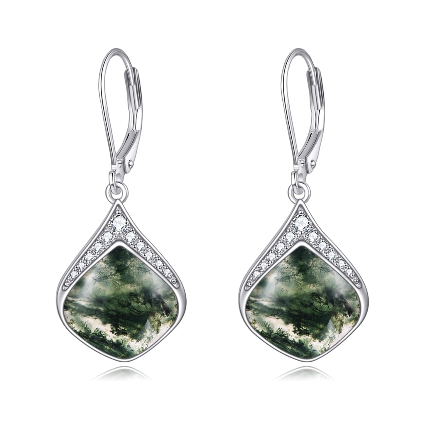 Moss Agate Earrings for Women Sterling Silver Cubic Zirconia Teardrop Drop cubic Zirconia Dangle Earrings Jewelry Gifts for Women