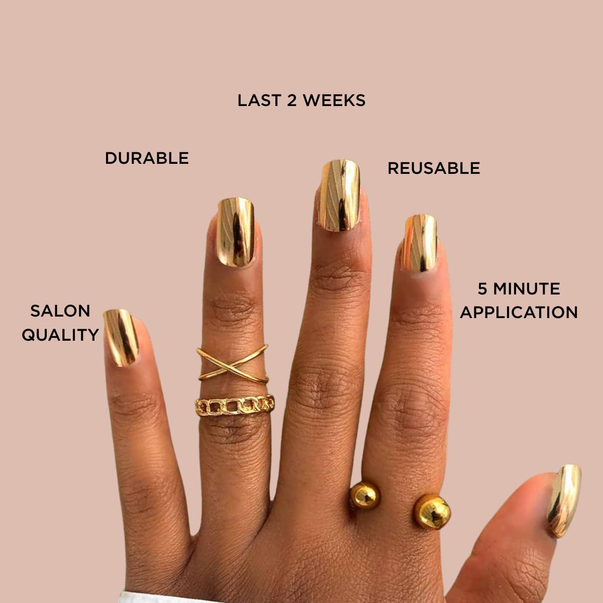 GOLDIE Press-On Nails by Lavaa Beauty | Medium Square | Gold Chrome Square Nails