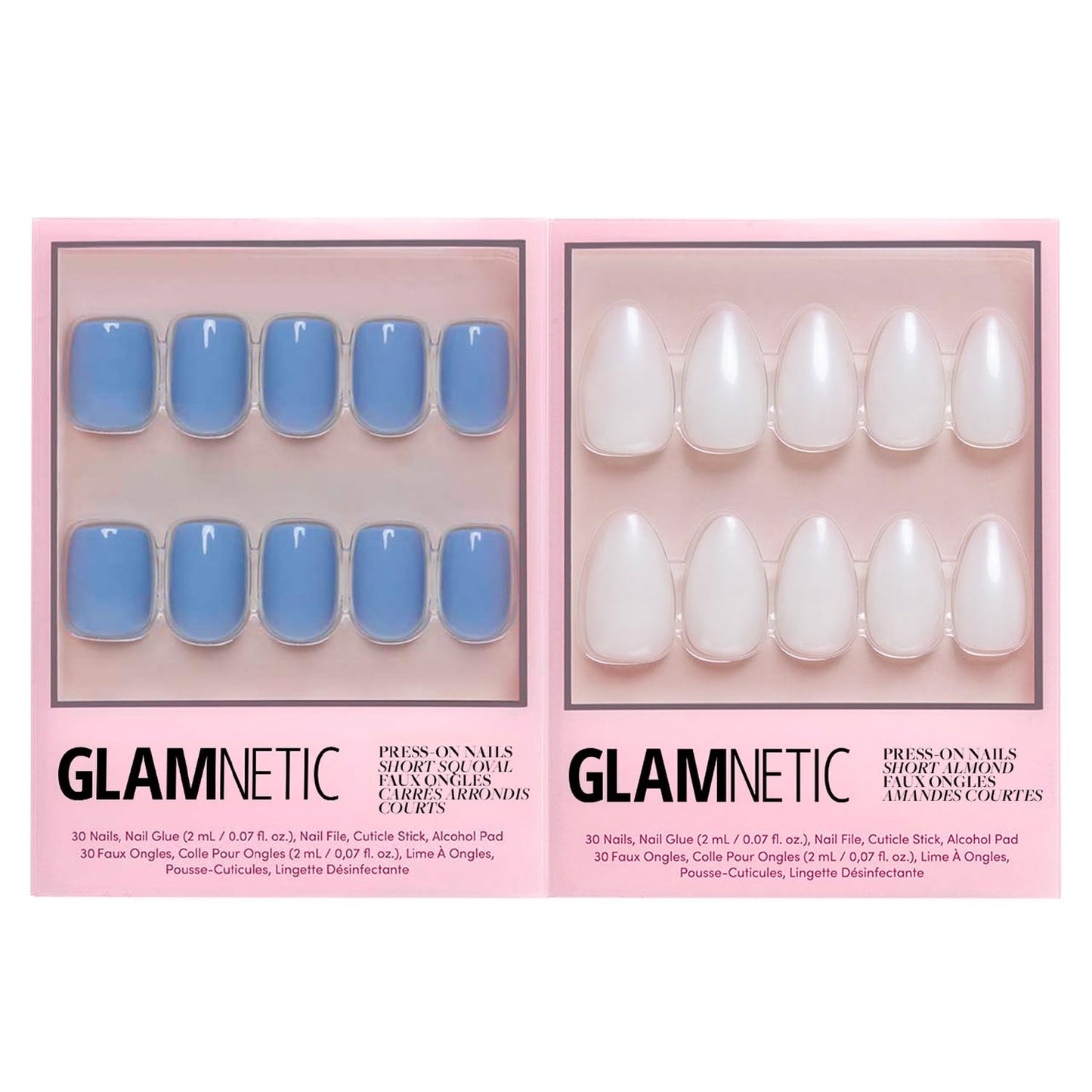 Glamnetic Press-On Nails Bundle - Cashmere Blue & Hailey | Opaque Soft Blue Short Squoval False Nails | Glazed Short Almond Fake Nails | Reusable, Salon-Quality Nail Kits