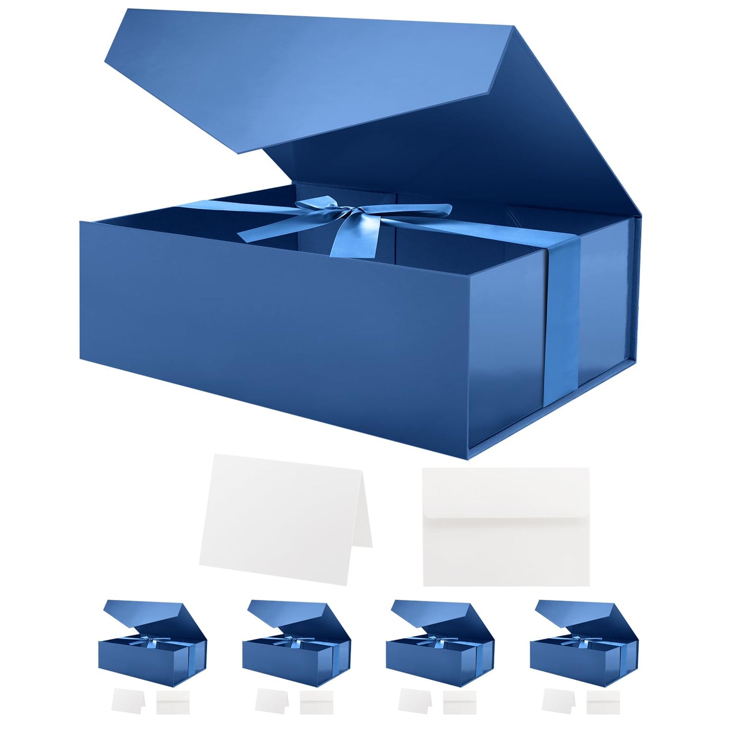 HAPPY POTATO 5 Large Gift Boxes withLid and Ribbon 11.5x8.1x3.8 Inches, Groomsmen Proposal Boxes, Magnetic Blue Gift Boxes for Presents (Glossy Blue, Pack of 5)