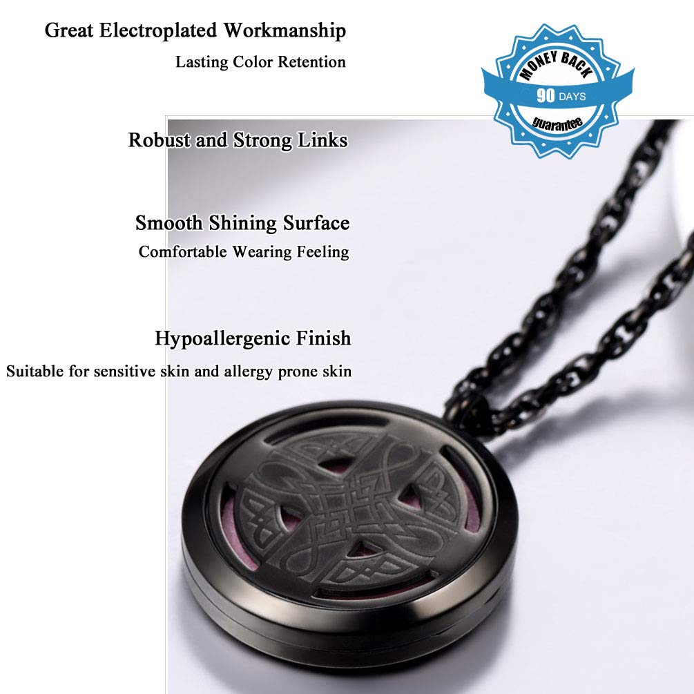 Diffuser Necklace Celtic Knot Cross Locket Aromatherapy Round Pendant Women Jewelry Men Essential Oil Black Necklaces