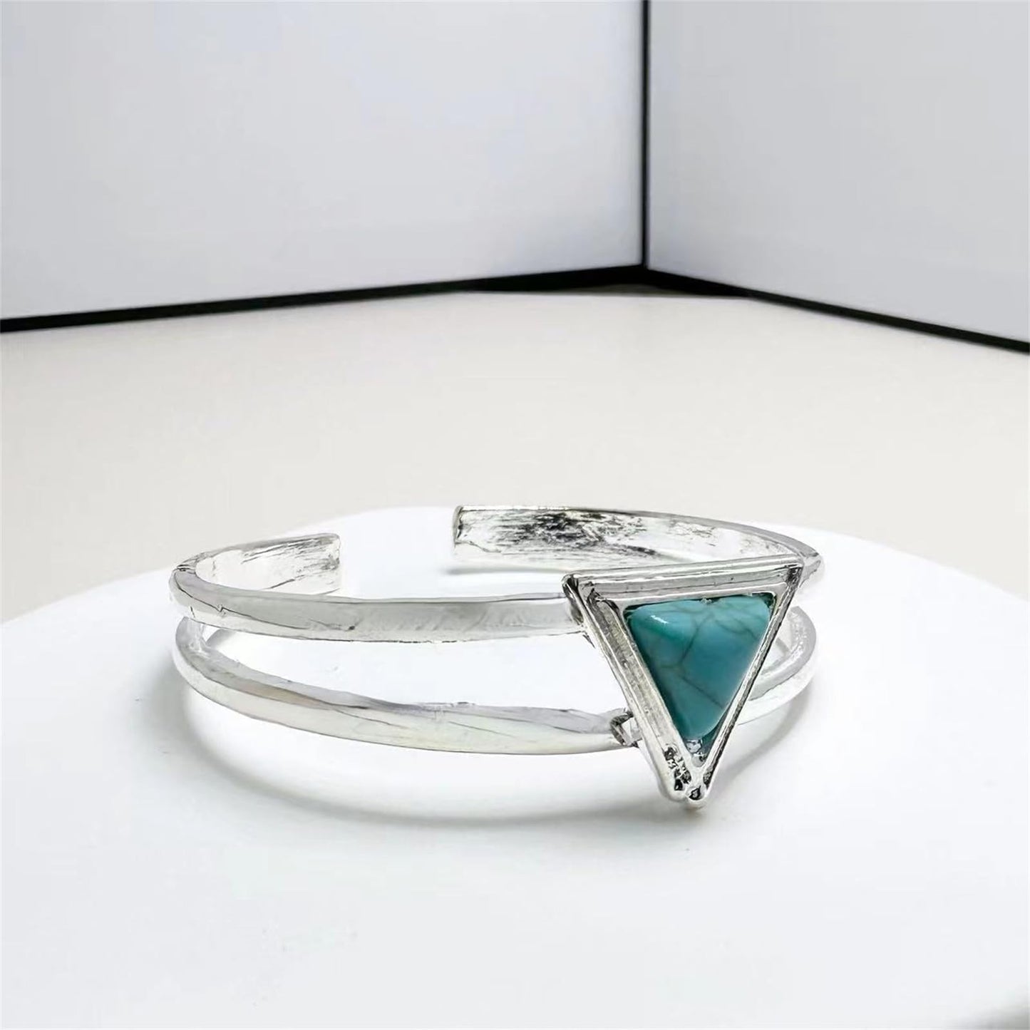 Handmade 925 Sterling Silver Turquoise Bracelets for Women & Men Boho Turquoise Triangle Bangle Bracelet Open Adjustable Wide Stacking Cuff Bangles Bracelets Jewelry for Women Birthday Everyday Wear