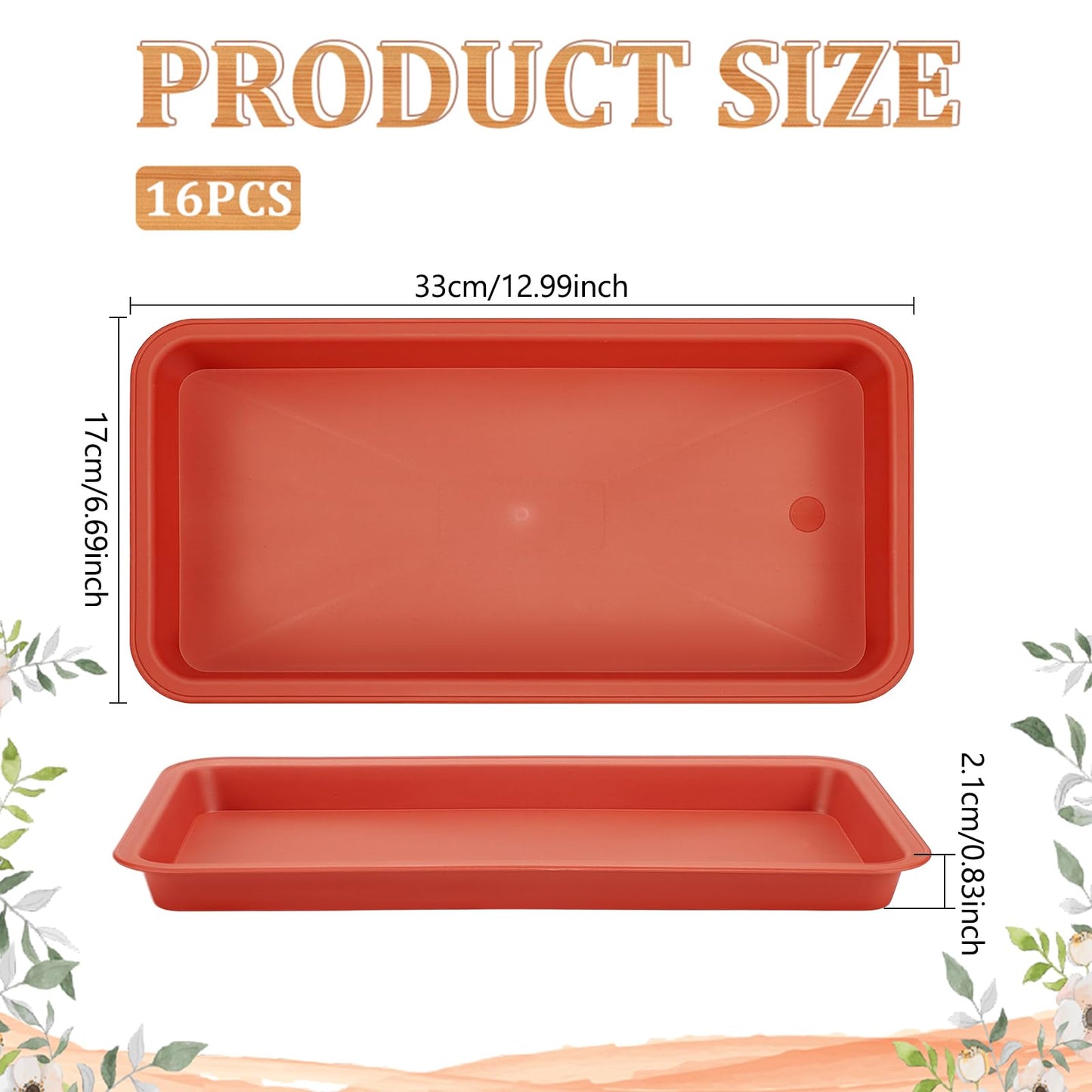 INTERWARM 16 Pack Rectangular Plastic Plant Saucers Tray Bulk, 13x6.7Inch Large Plastic Plant Drip Trays Flower Pot Drip Trays for Indoor and Outdoor No Holes Window Shelf, Indian Red