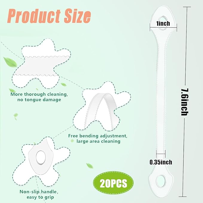 20 Count Disposable Tongue Scraper, Tongue Cleaner for Adults and Kids, Ergonomic plastic tongue scraper,Tongue Scrubber for Oral Care,Reduce Bad Breath,Promote Fresh Breath