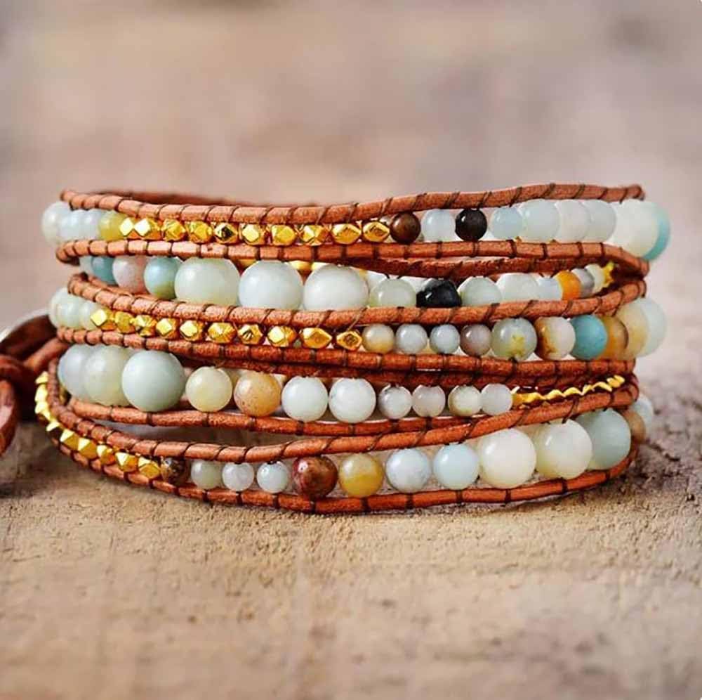 ZOSOJONA Handmade Boho Wrap Bracelet For Women Adjustable Nature Stone Turquoise Crystal Beaded Bracelets