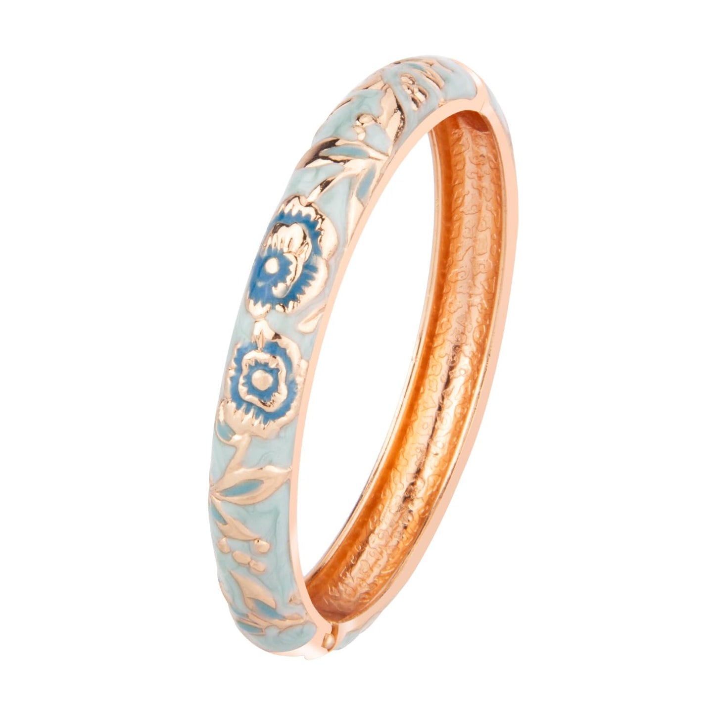 UJOY Flowers Bracelet Multi-Colors Cloisonne Wedding Jewelry Gift Women Enameled Bangles Opening Hinged 55A106 Light Blue