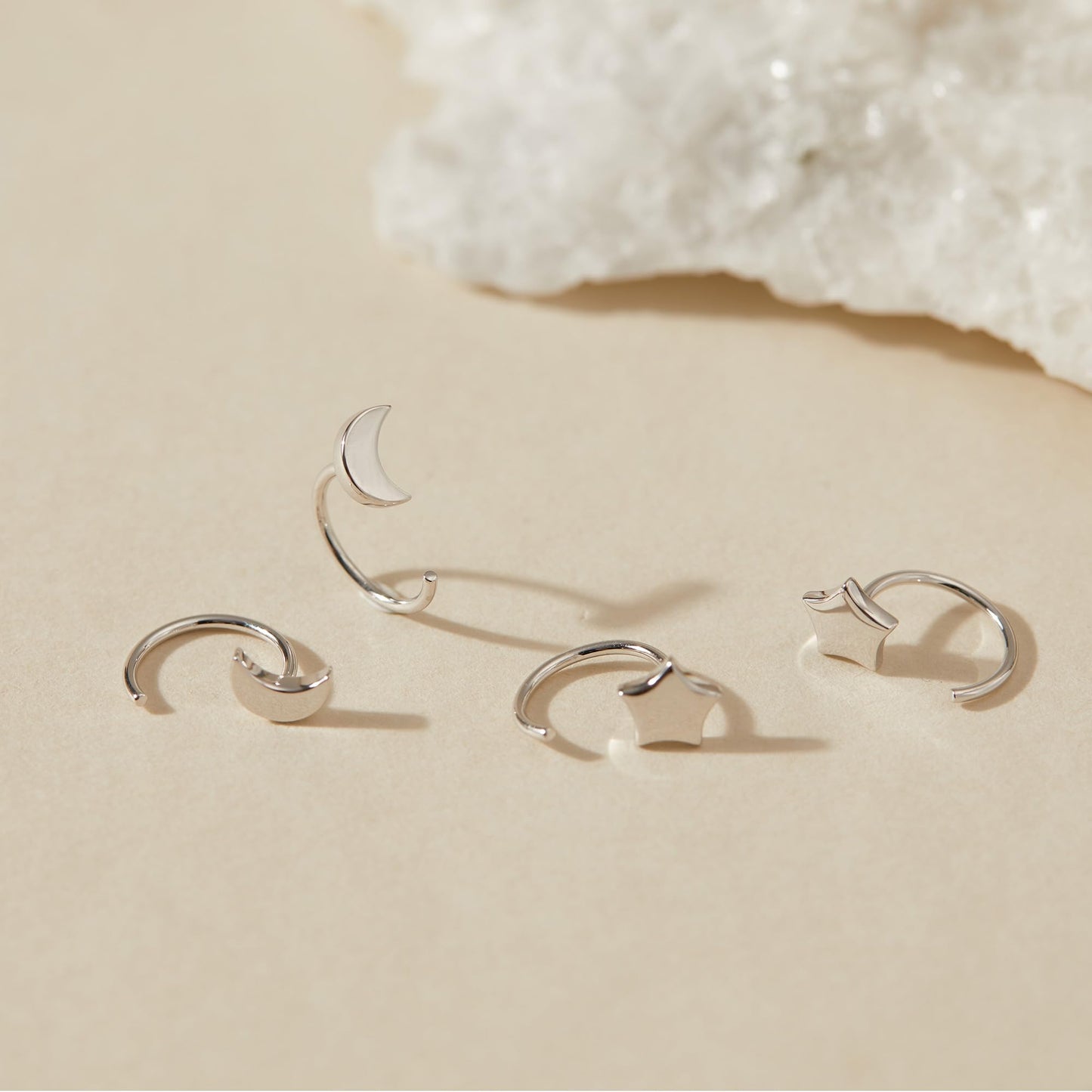 925 Sterling Silver Moon Star Hoop Earrings for Women Crescent Moon Hug Half Open Huggie Earrings Set 2 Pairs