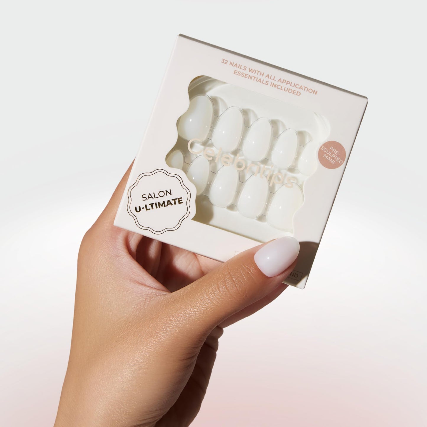 Celebritips Press On Nails - Salon U-ltimate™ | Sheer Milk, Extra Short Almond Nails, Reusable | 16 sizes - 32 Nails Kit with Glue and Sticky Tabs