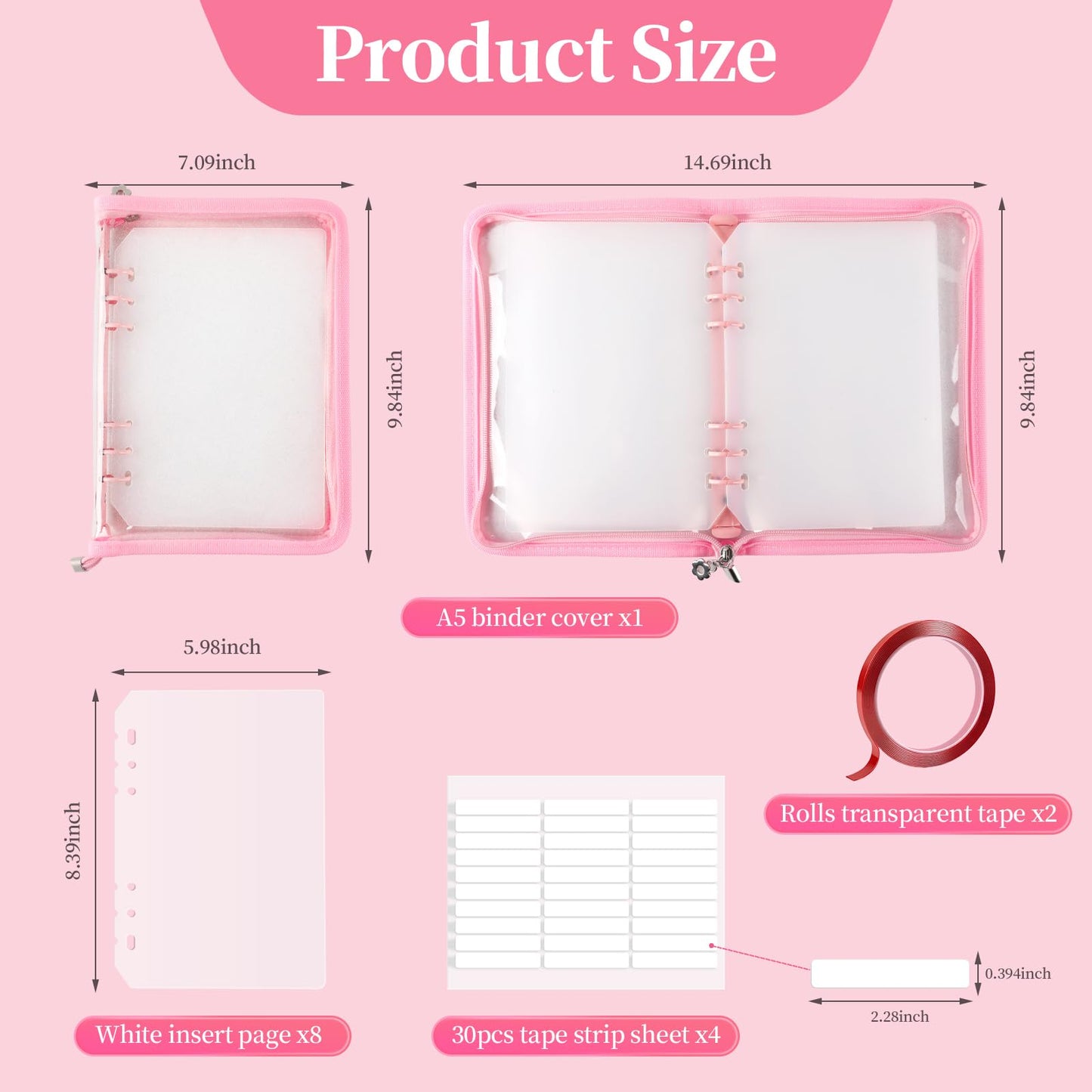 ASTONFOG Press on Nail Organizer Binder Book, 8 A5-Sized Insert Pages & Double Sized Tape, Press on Nails Display Storage Book, Reusable Fake Nail Swatch Collecting Book (Pink)