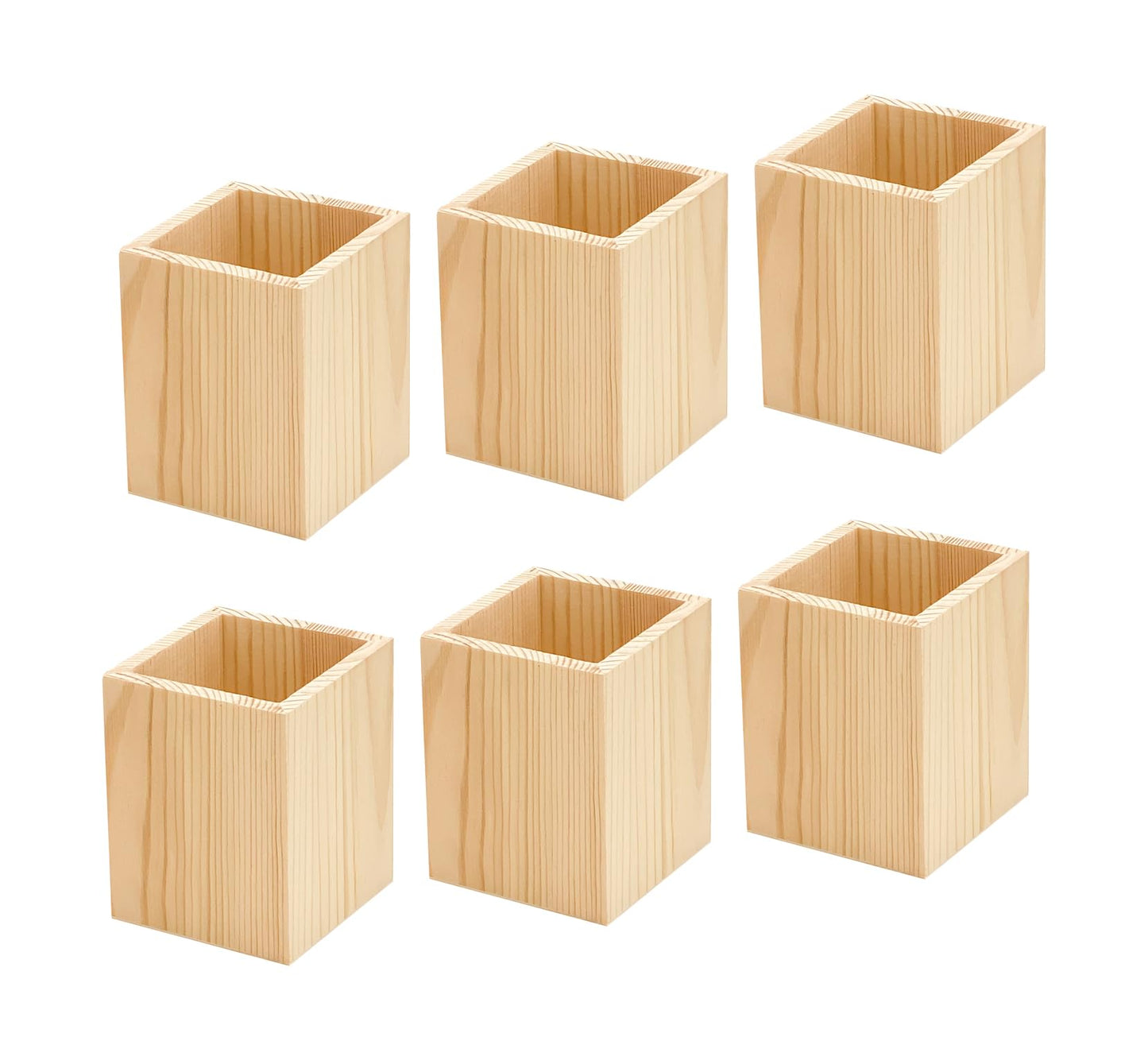 Cregugua 6 Pack Wood Pen hlolder Unfinished Wooden Pencil Holder for Homemade DIY Crafts (3"x3"x4")