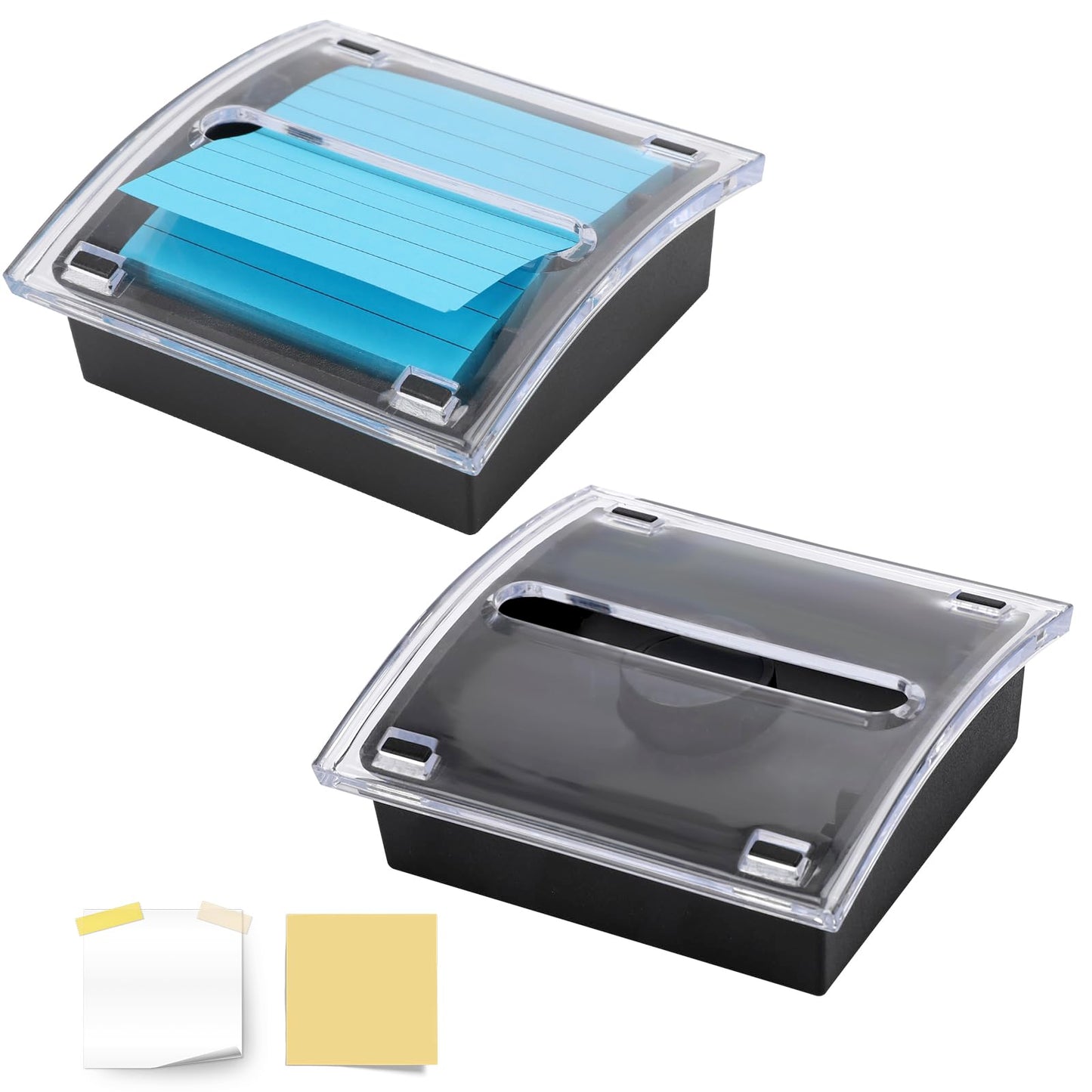 Pop Up Sticky Note Dispenser Sticky Note Holder Pop Up Note Dispenser Transparent Top for 3 x 3 Inch Sticky Notes School Office Home Store Black Base Clear Top (2)