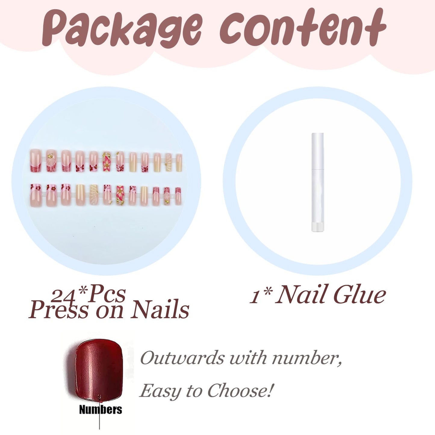BABALAL Long Square Press on Nails - Pink French Tip Yellow Chrome 3D Texture Flower with Gold Charm Summer Handmade Full Cover Acrylic Squoval Nails 24 Pieces