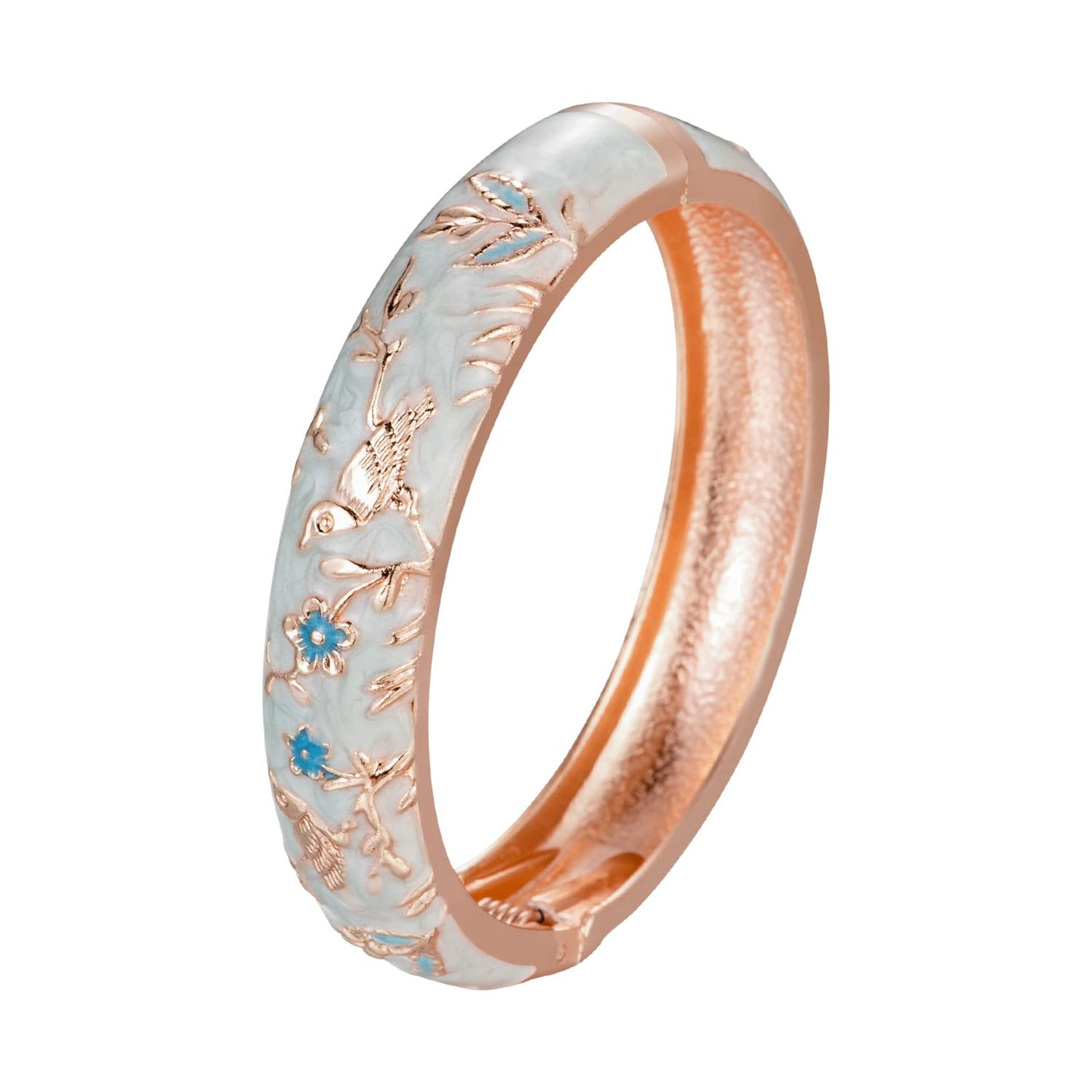 UJOY Colors Handcraft Jewelry Cloisonne Bracelet Enamel Bird Spring Hinged Womens Bangles Gifts Box 55C49 Light Blue