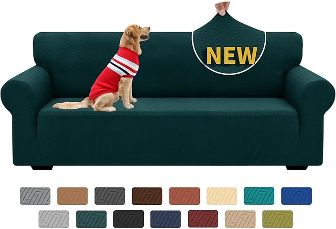 XINEAGE 2026 New 1 Piece Couch Covers for 3 Cushion Couch (79"-91") Stretch Sofa Cover Slipcover Pet Friendly Soft Washable Furniture Protector with Elastic Bottom for Kids,Dog (Sofa, Blackish Green)