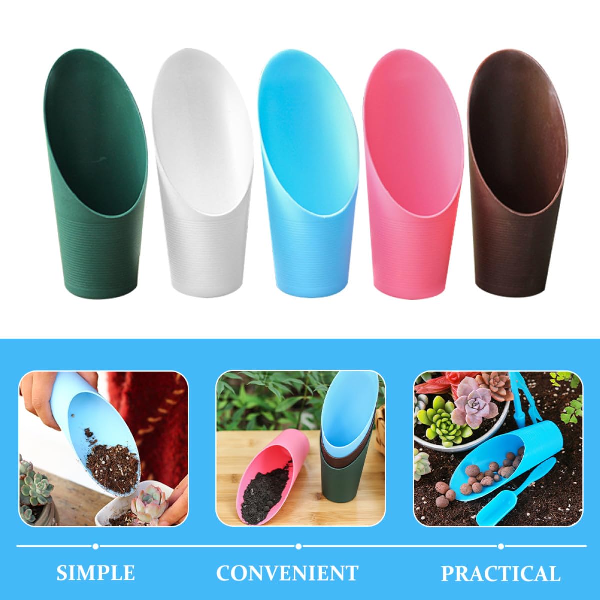 DIYEAH 5pcs Plastic Soil Dig Shovel Set for Gardening and Bonsai Planting Multi-Color Lightweight Soil Scoops for Potted Plants