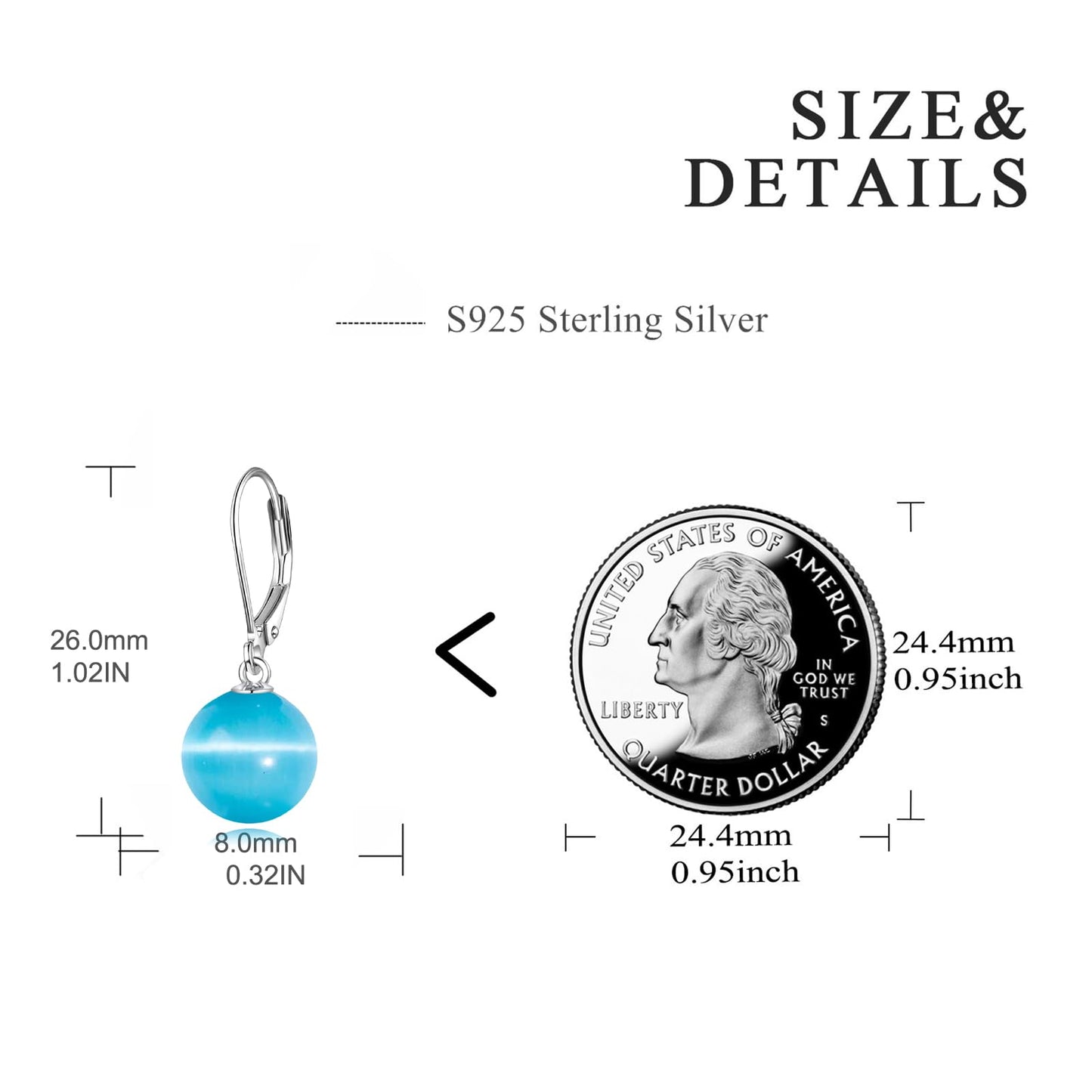 925 Sterling Silver Pearl Leverback Earrings Dangle Drop Jewelry Gifts for Women (Blue Cat's Eye)