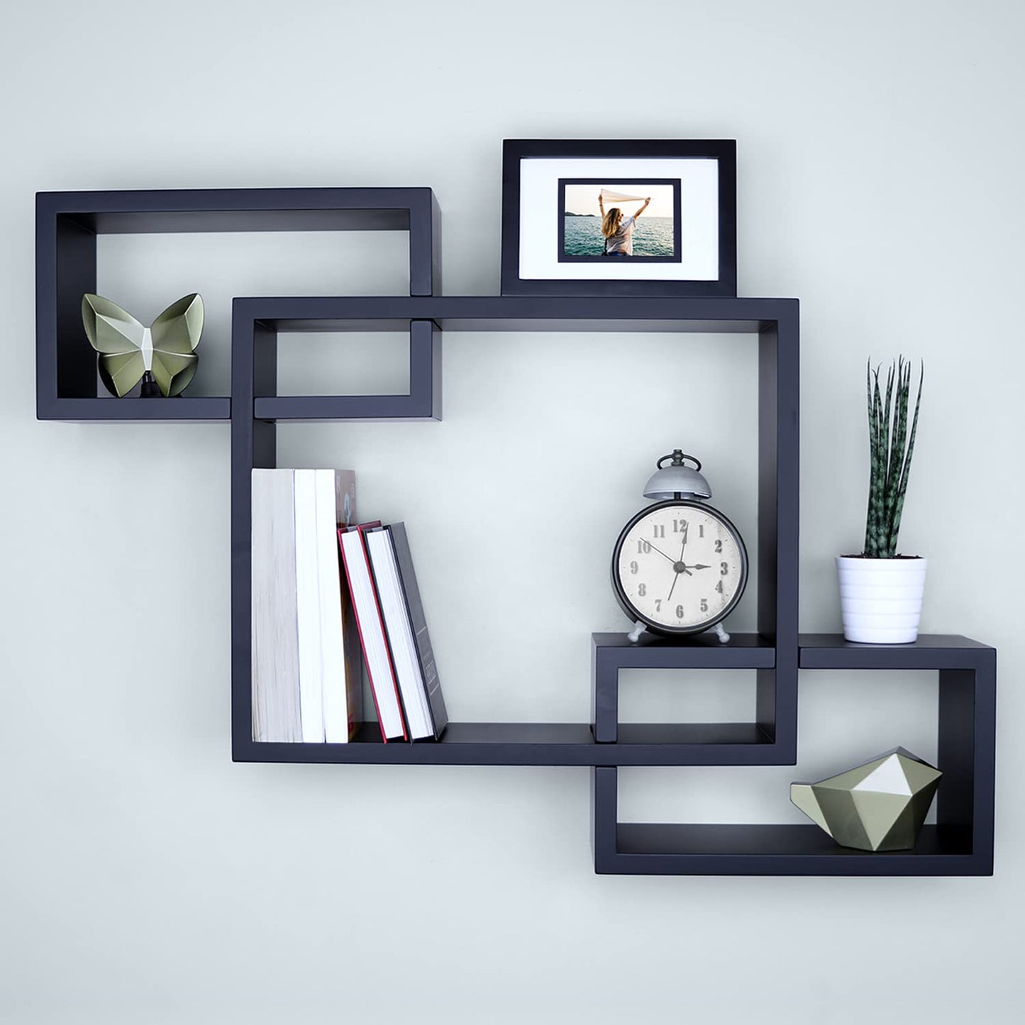 Ballucci Wooden Interweave Floating Wall Mounted Shelves, Horizontal and Vertical Display Storage Shelf for Living Room Bedroom Entryway Hallway Bathroom, 26" x 18", Black