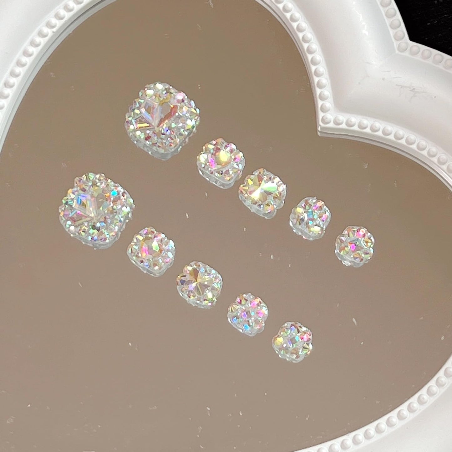 NAIL ANGEL 10PCS/SET Glamorous Handmade Press On Foot Nails Full AB Rhinestones and Gems Foot Nails Artifical Tips ZJ25 (ZJ25, M)