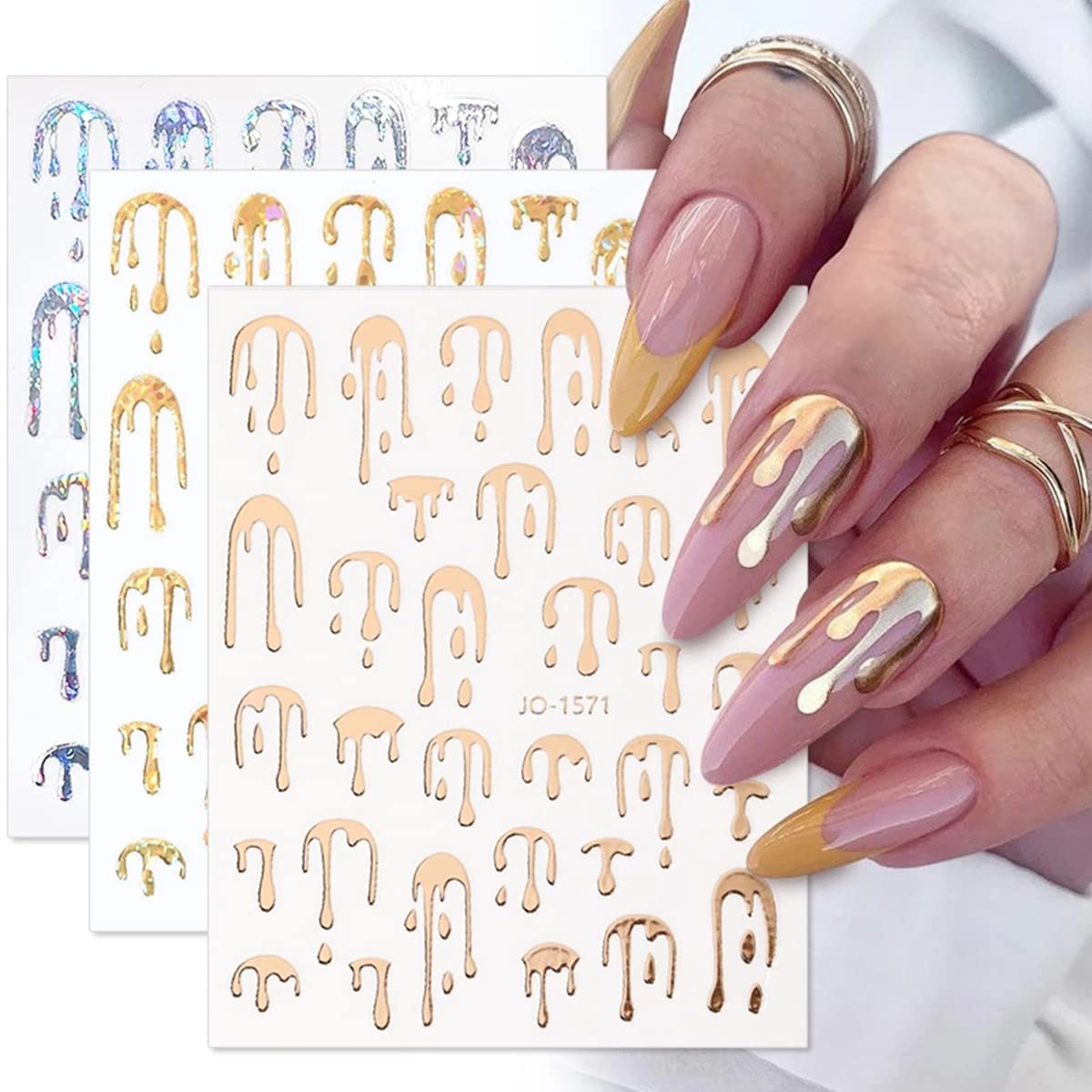 8 Self-Adhesive Sticker Sheets: Blood, Gold Heart & Water Drop Designs for Nails