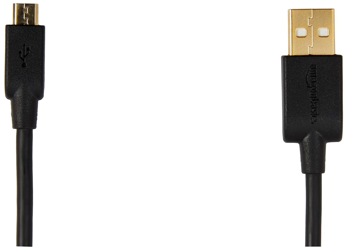 Amazon Basics 2-Pack USB-A to Micro USB Charging Cable, 480Mbps Transfer Speed with Gold-Plated Plugs, USB 2.0, 6 Foot, Black