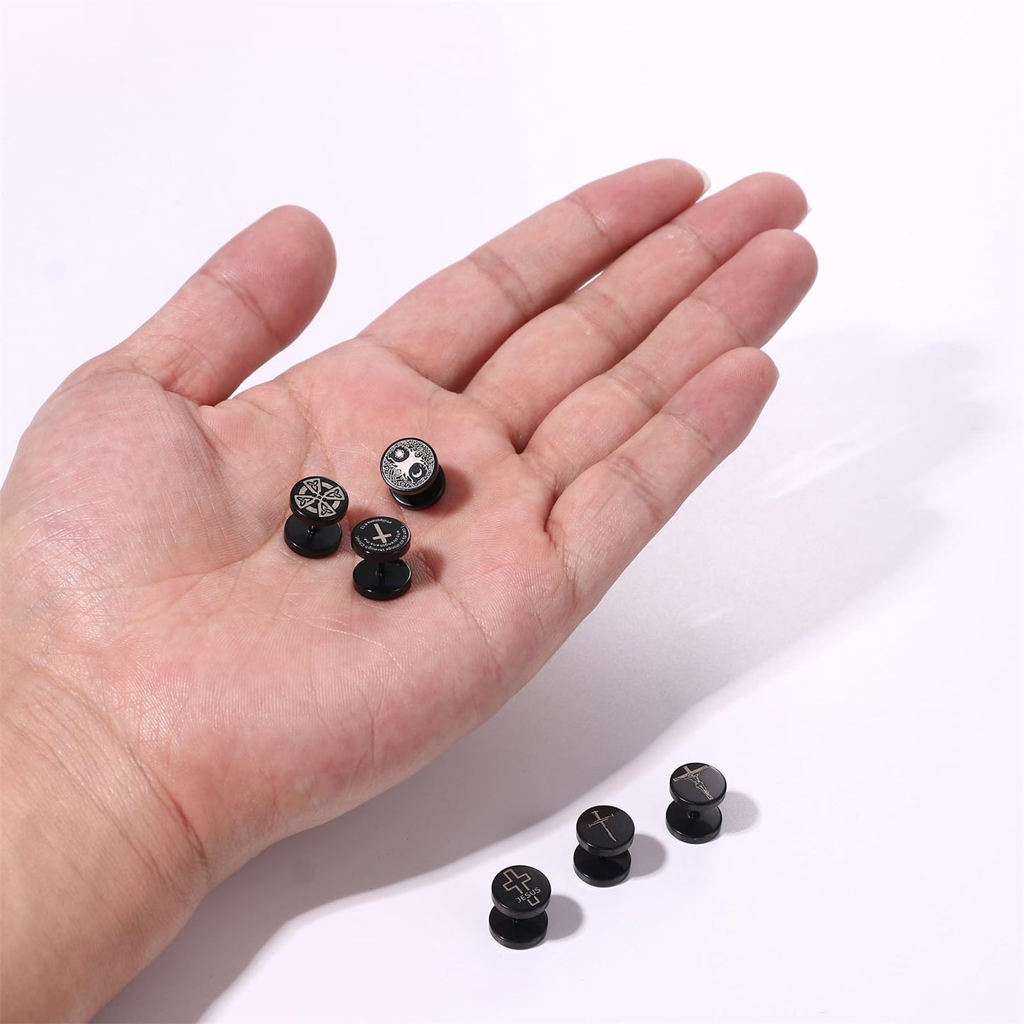 6 Pairs 8MM Mens Stainless Steel Wood Stud Earrings,Cupimatch Ear Piercing Plugs Tunnel Earrings for Fathers Day