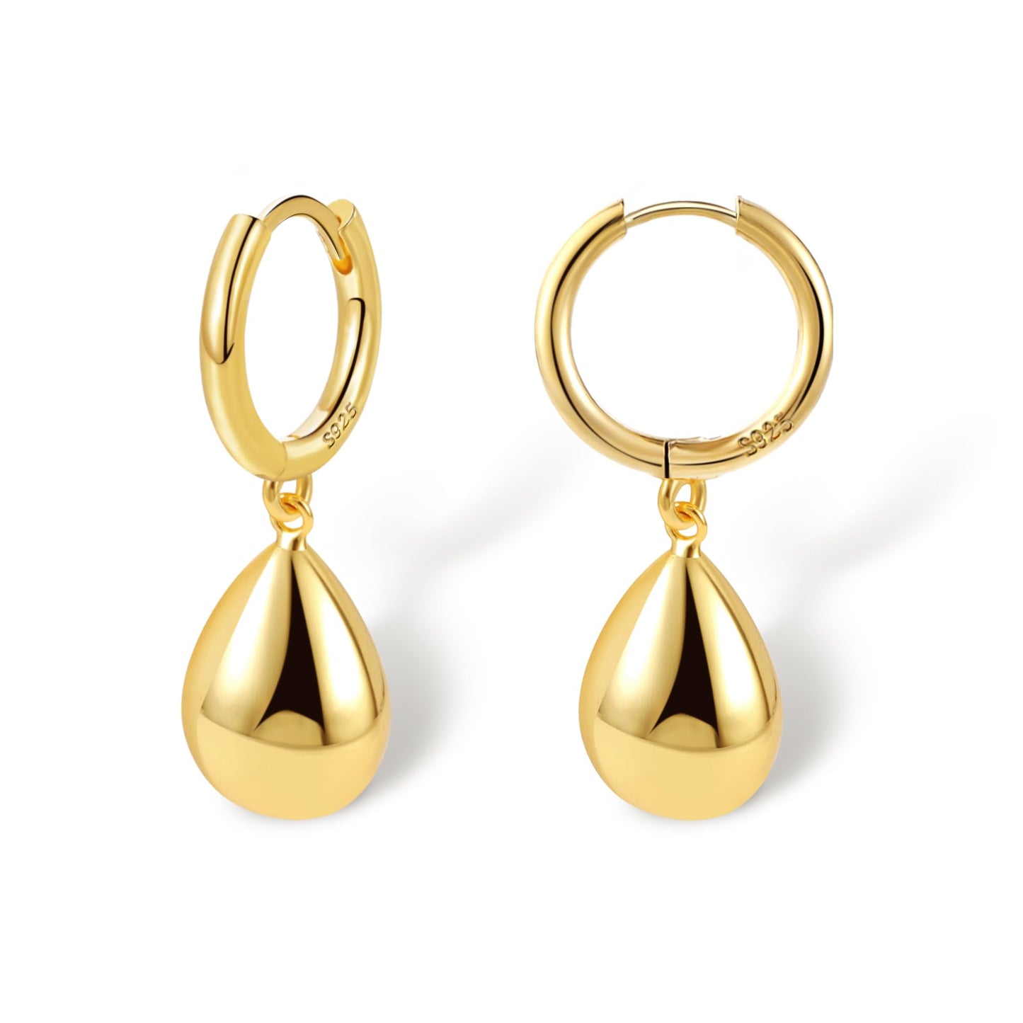 14K Gold Plated S925 Sterling Silver Post Teardrop Dangle Hoop Earrings for Women Gold Dangle Huggie Earrings with Teardrop Hypoallergenic Trendy Earring