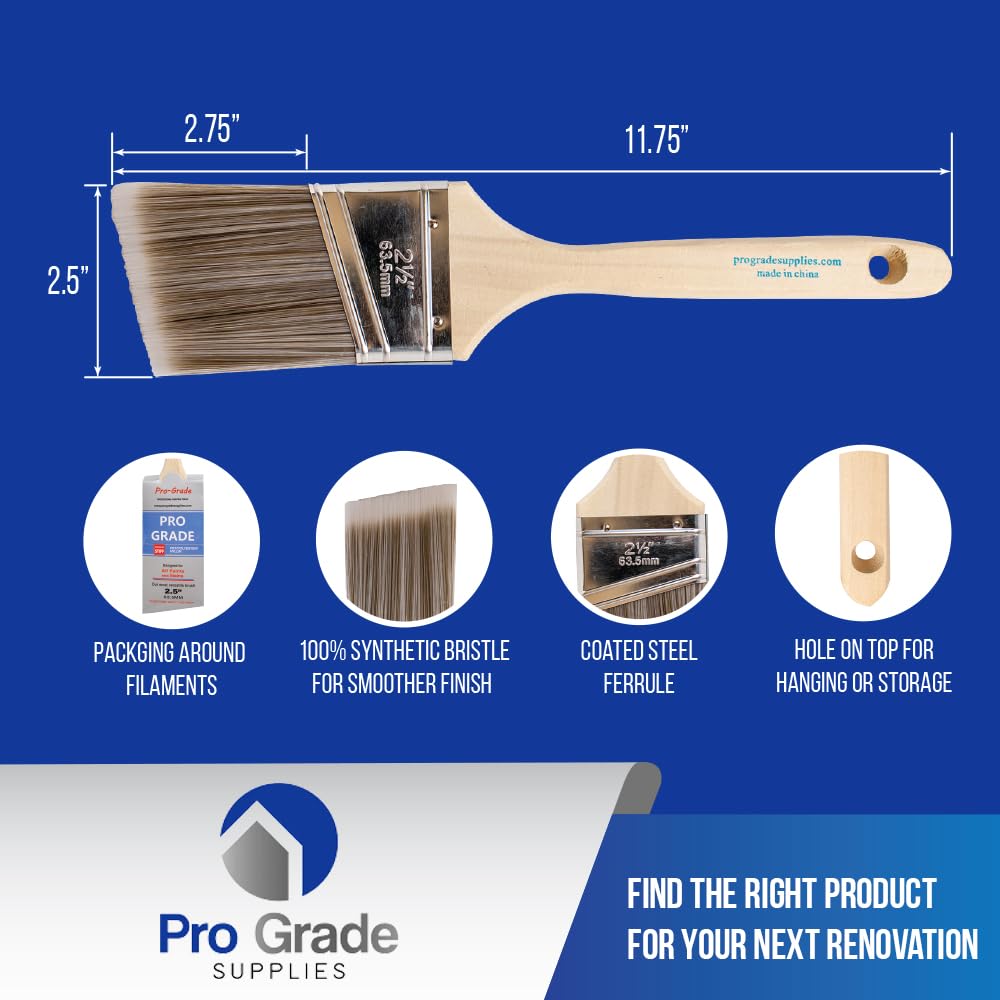 Pro Grade - Paint Brushes - 12Ea 2.5" Angle Brushes