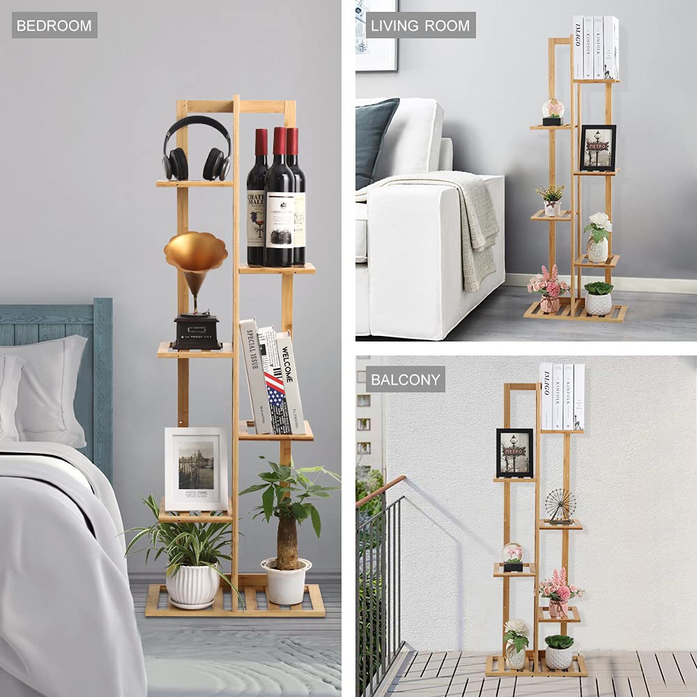 Nandae Bamboo Plant Stand Rack 6 Tier 7 Potted Indoor&Outdoor Multiple Stand Shelf Display Stand for Garden, Living Room, Balcony and Courtyard