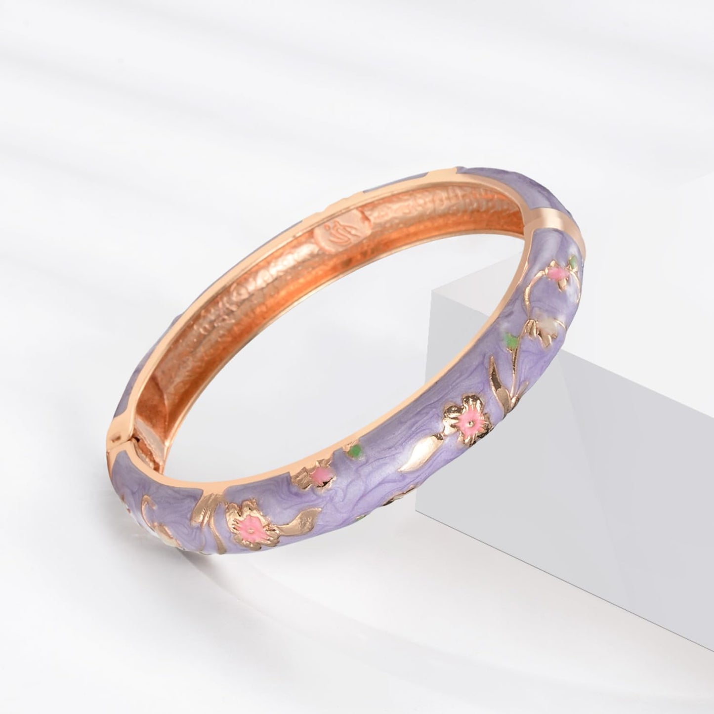 UJOY Cloisonne Bracelet Hinge Indian Cuff Bangle Enameled Jewelry Flower Bracelets for Women Gift Box 55A111-55A113 Purple