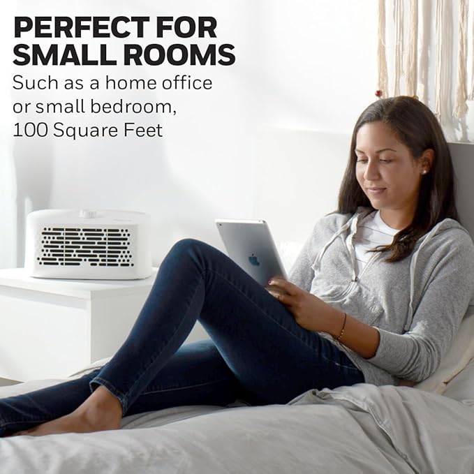 Honeywell Air Purifiers for Home Bedroom, Living Room, Kitchen & Dorm Room (100 sq ft), Dual Action Air Filter Helps Capture Dust, Pollen, Pet Dander & Smoke, HHT270, Tabletop, White