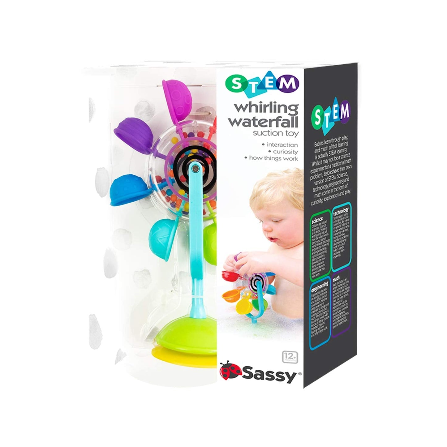 Sassy Whirling Waterfall Suction Stem Toy for Bathtime Fun & Learning, Multicolor