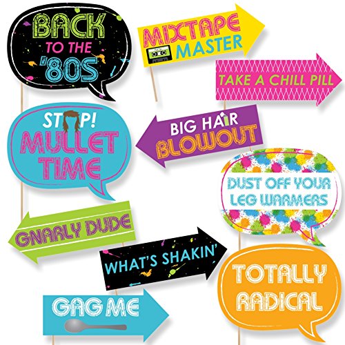 Big Dot of Happiness Funny 80's Retro - Photo Booth Props Kit - 10 Piece - color: 80's Retro
