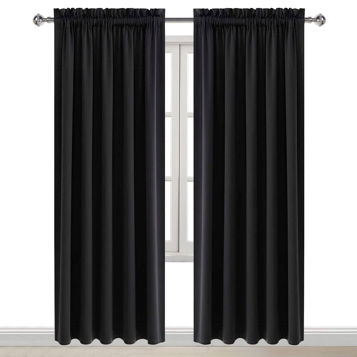 Wide Blackout Curtains for Bedroom Living Room 60 x 84 Inch Long Black