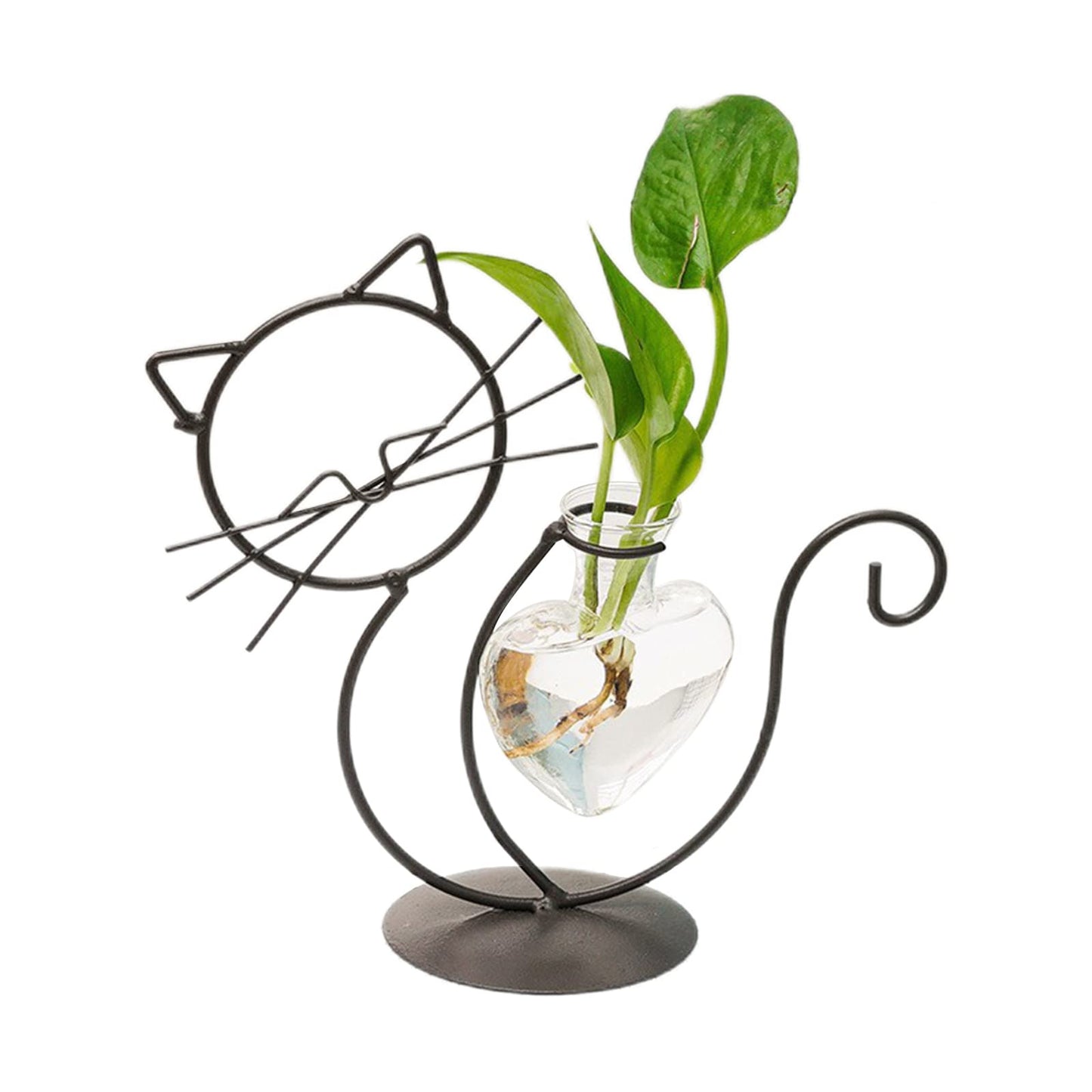 Cat Glass Planter Vase Holder - Plant Terrarium - Simple Cat Iron Flower Ware Hydroponic Flower Arrangement Vase (Sit)