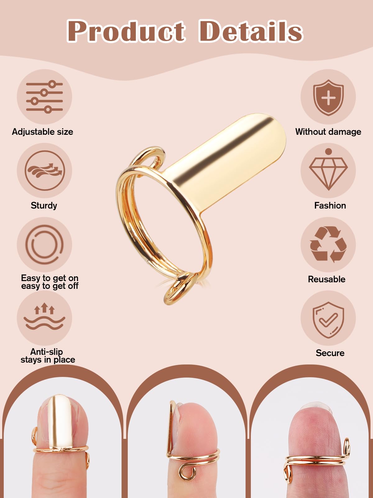 EBANKU 20PCS Wudu Nail Rings, Updated Adjustable Nail Rings Detachable Reusable Women Gift Ring Set with 120PCS Adhesive Nail Tabs for Acrylic Nail Art Decoration Gold
