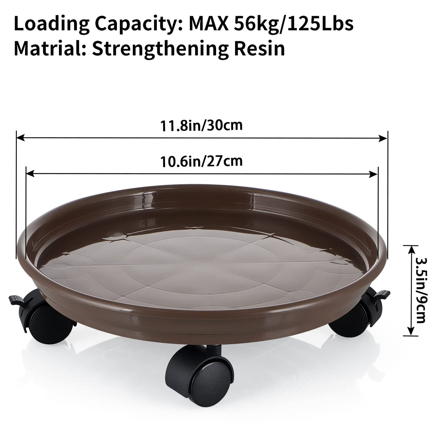 Skelang 3 Pcs Plant Caddy, 11.8" Plant Stand, Round Plant Pallet Pot with Lock Wheels, Rolling Tray Planter Trolley Casters, Moving Plant Pot Saucer for Patio, Garden, Indoor
