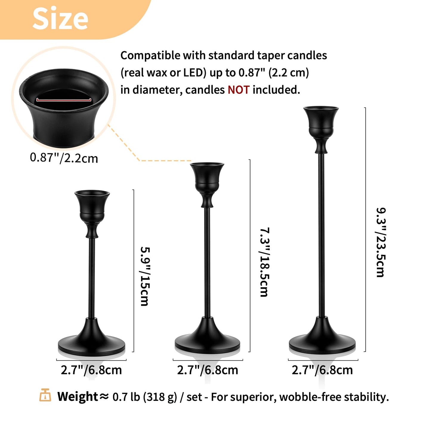 Nuptio Black Candle Holder Candlestick Holders Candle Sticks Holder Tapered Candle Holder Gothic Taper Candle Holders for Halloween Christmas Party Mantel Dinner Home Decoration 2 Sets(6 Pcs)