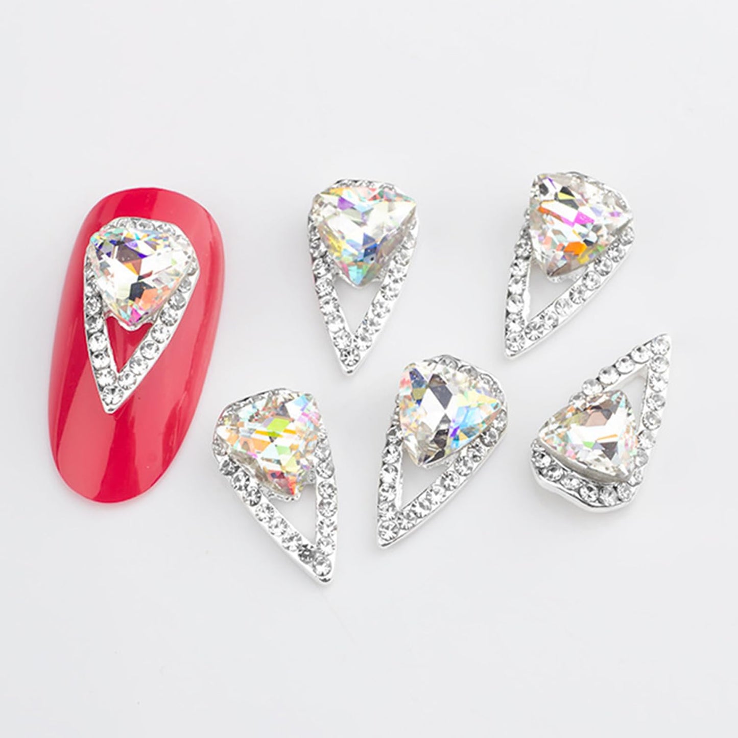 SILPECWEE 20pcs 3D Silver Nail Rhinestone Charms Flat-Back AB Nail Crystal Alloy Nail Art Charms Gem Diamond for Nails Studs Nail Jewels Decoration for DIY Salon Manicure Accessories