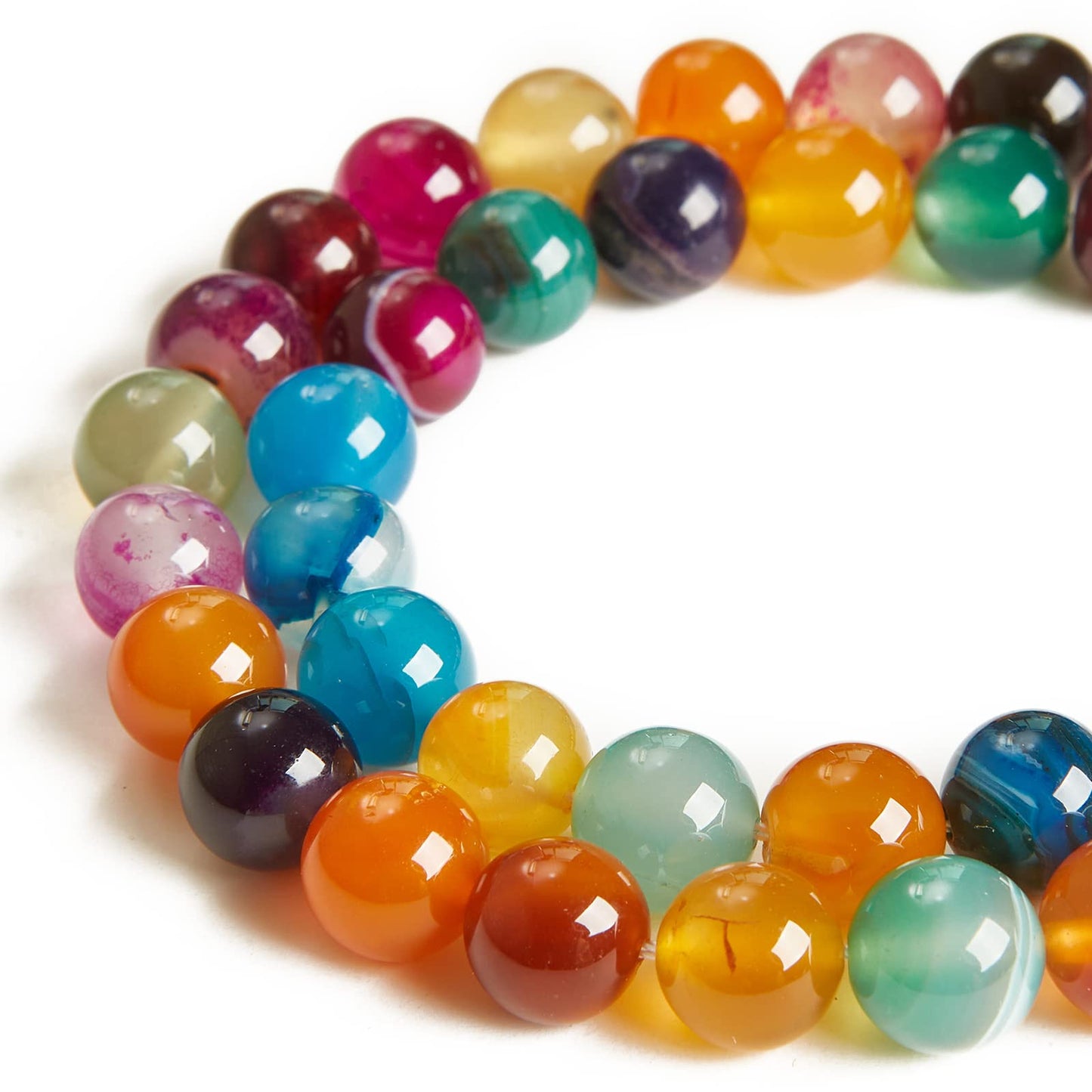 60pcs 6mm Multicolor Stripe Agate Beads Natural Gemstone Beads Round Loose Beads for Jewelry Making