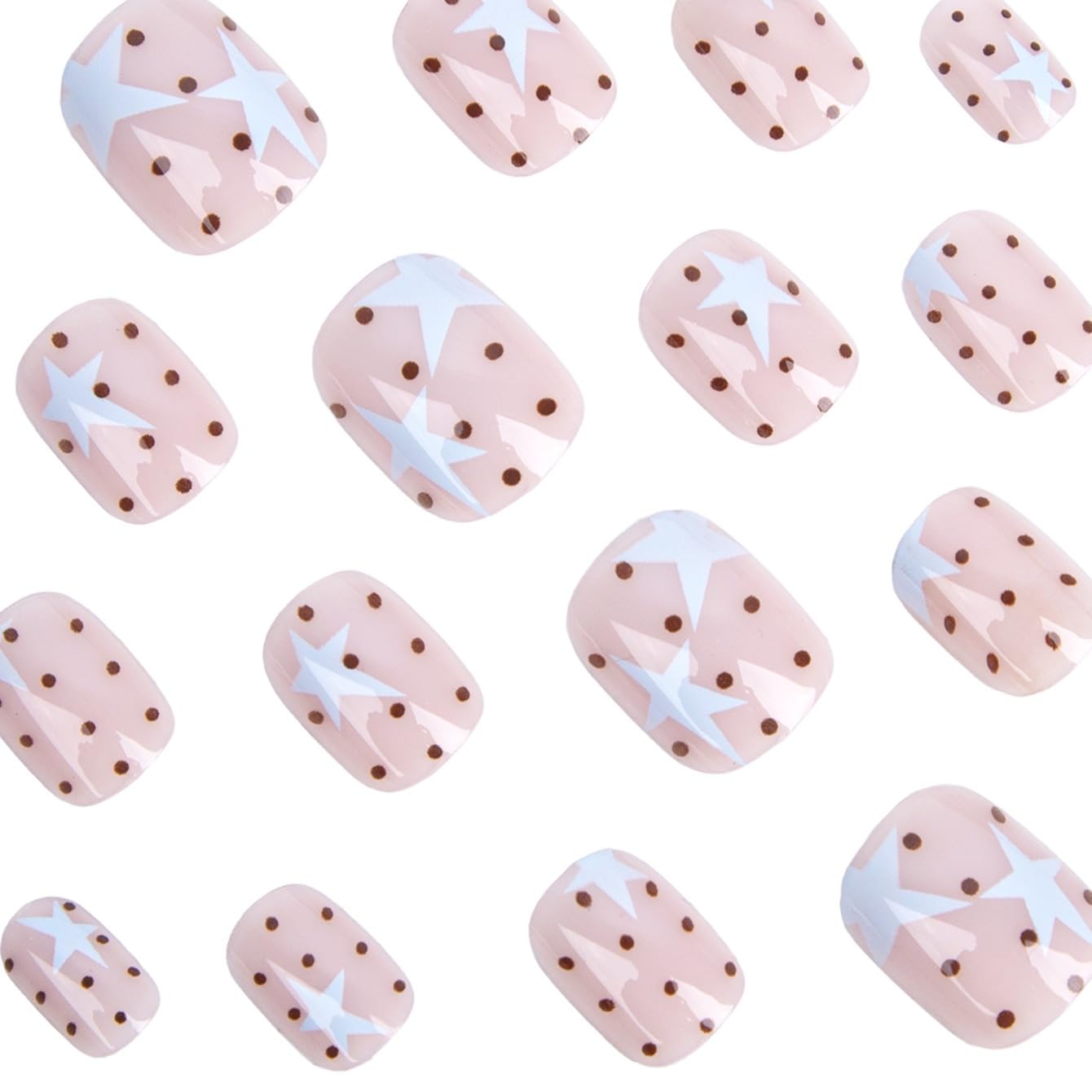 CTTHNBD Short Press on Nails - Square Fake Nails with Blue Star Design - Polka Dot False Nails Press ons - for Women 24 Pcs