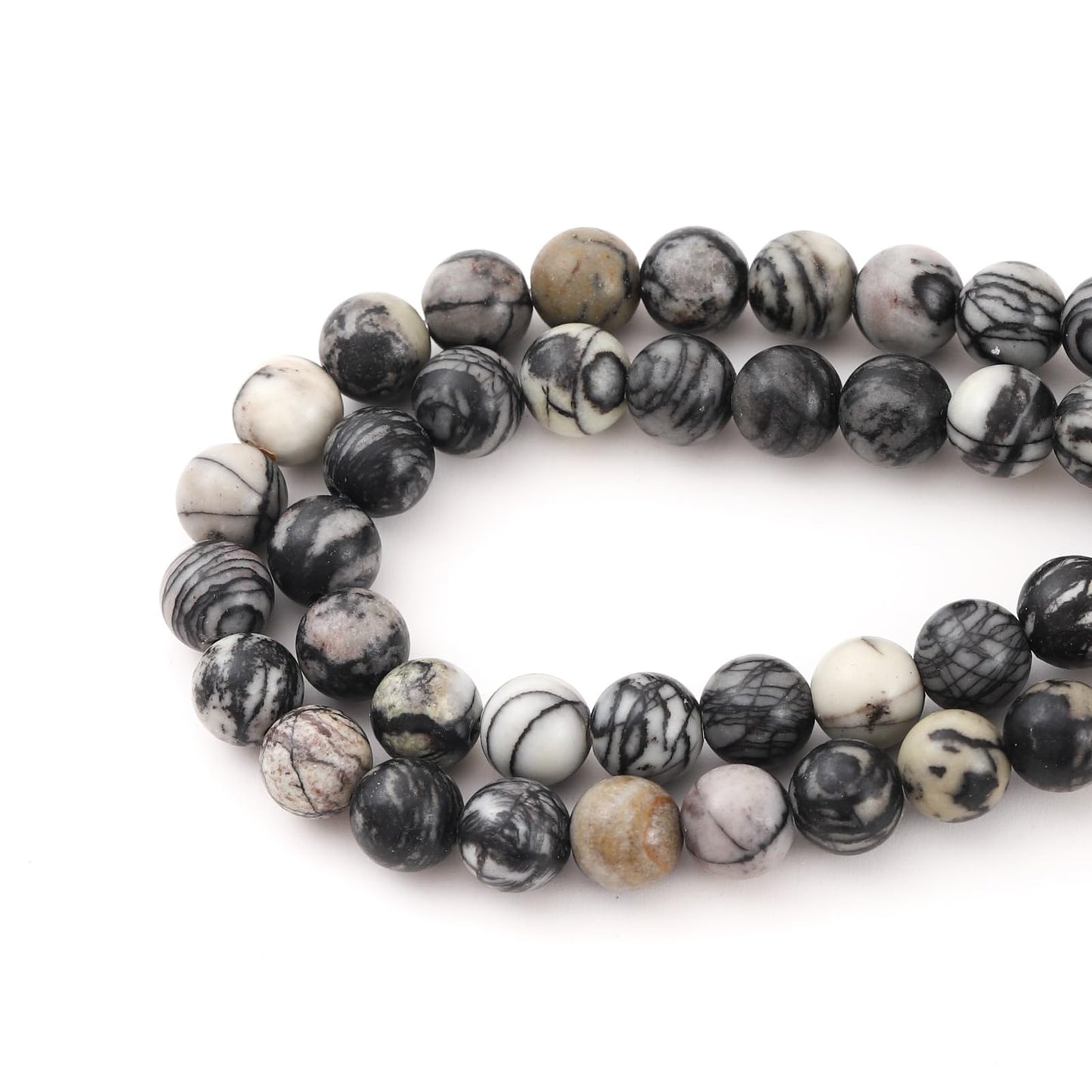 6mm 60pcs DIY Natural Black Network Zebra Stone Beads Round Healing Crystal Gemstone Loose Beads for Jewelry Making Handmade Bracelet Necklace