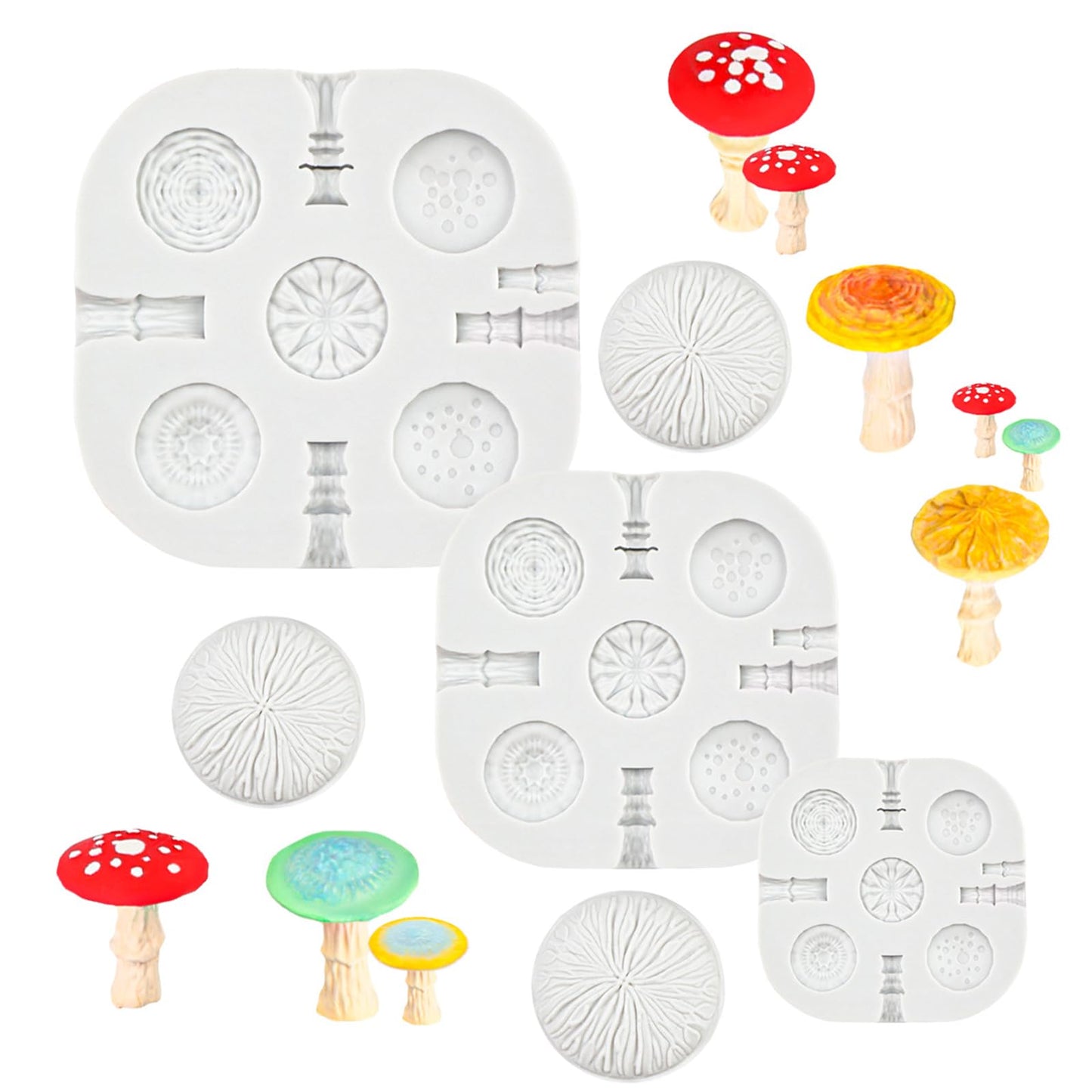 3 Pcs Mushroom Polymer Clay Silicone Mold, Miniature Polymer Clay Molds, 5 Shapes 3 Sizes Vivid Mushroom Polymer Clay Tools for Jewelry Making, Earrings Decoration, 3D Mold, Cake Decoration Pieces