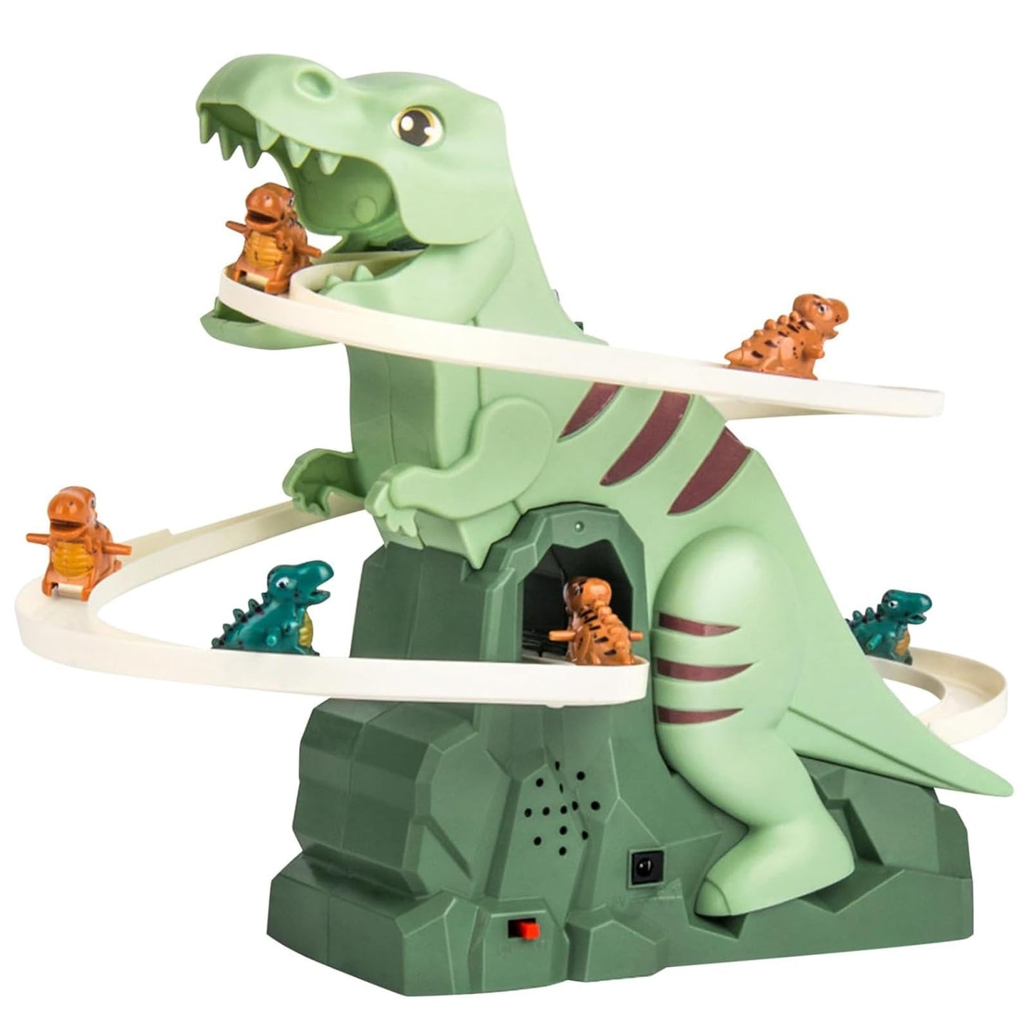 Dinosaur Chasing Race Track, Dinosaur Climbing Slide Stair Toy, Electric Dino Roller Coaster with Light and Music Electric Race Track Game Set Fun Track Slide