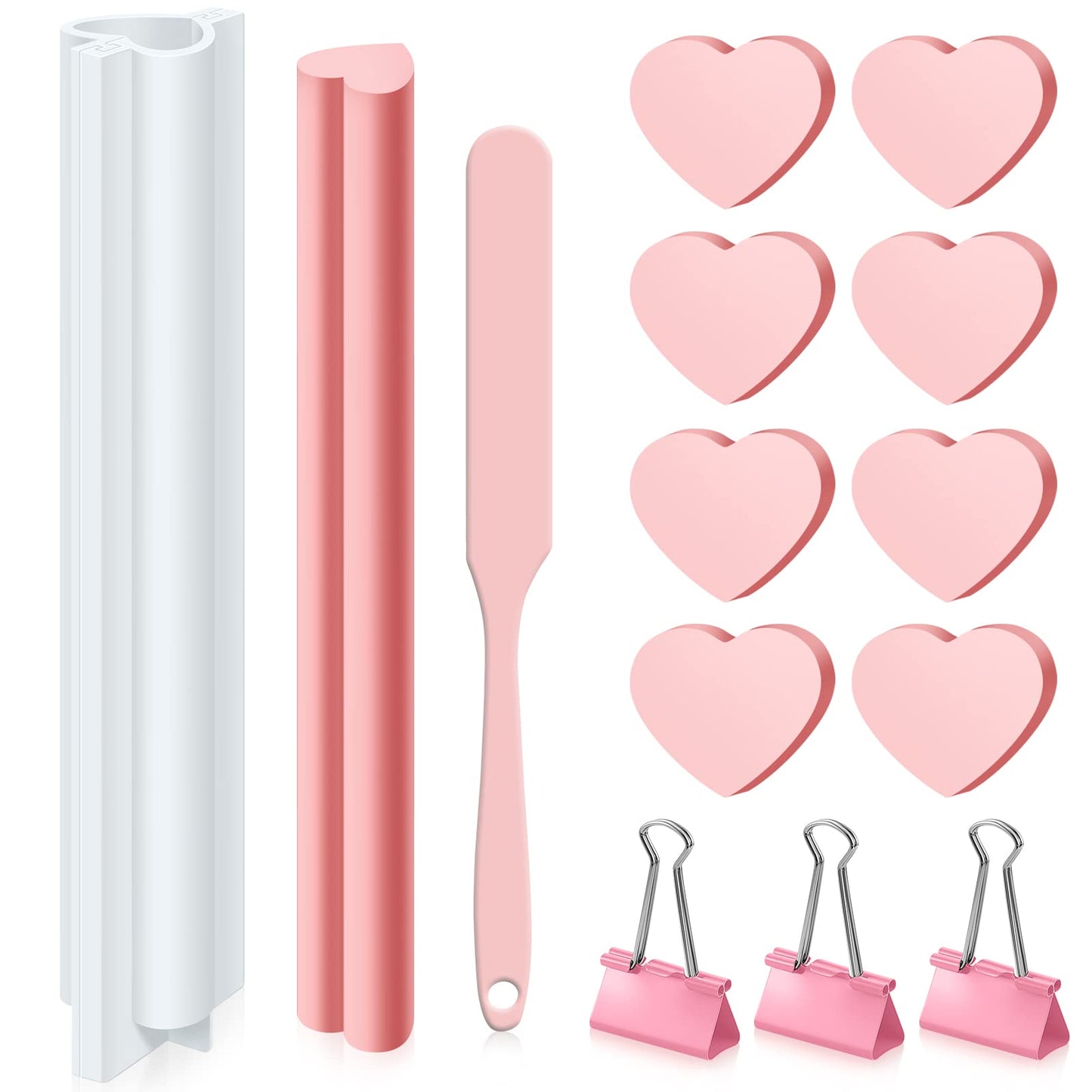 Tessco for you Heart Shaped Long Tube Silicone Mold Tree Shape Soap Embed Molds Column Making Supplies with Spatula 3 Pcs Binder Clips for Christmas Soap Chocolate Candy Cake
