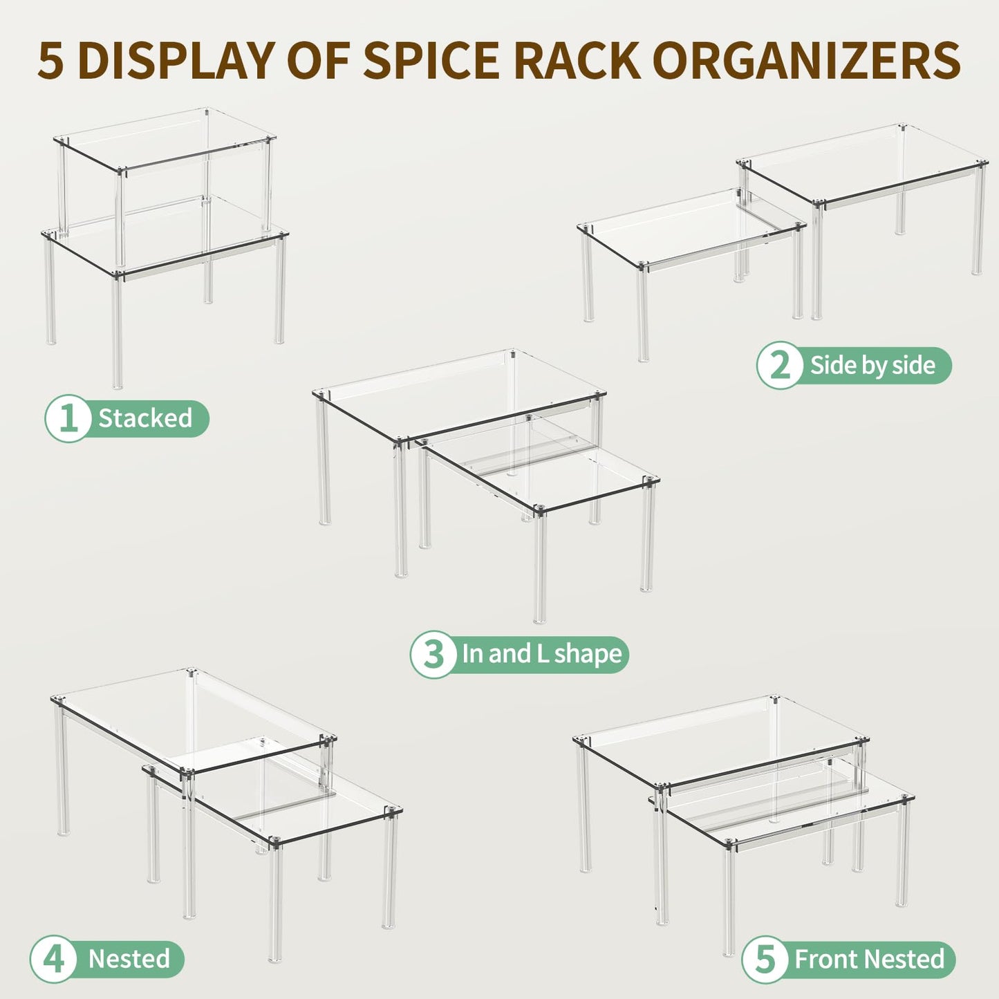 NESTRAXO 4Pack Acrylic Cabinet Organizer, Clear Cabinet Organizer Shelf, Spice Rack Organizer for Cabinet for Dishes, Spices, Soda Cans and Bottles, Stackable Shelves House Essentials for Gift