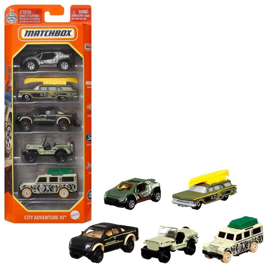 Matchbox Set of 15 Toy Cars and Trucks with 3 Themed 5-Packs of 1:64 Scale Die-Cast Vehicles (Styles Will Vary) Bundle